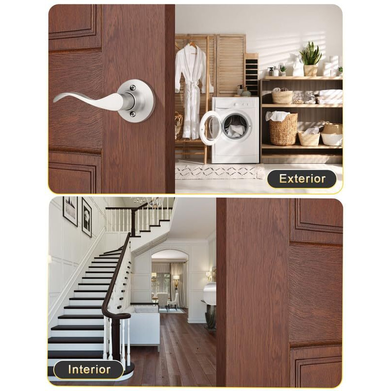 Mengico 2 Pack Satin Nickel Dummy Door Lever  Single Left Side Door Handle For Closets  Non-Turning Pull Only Lever Set  Wave Style Interior Door Knob