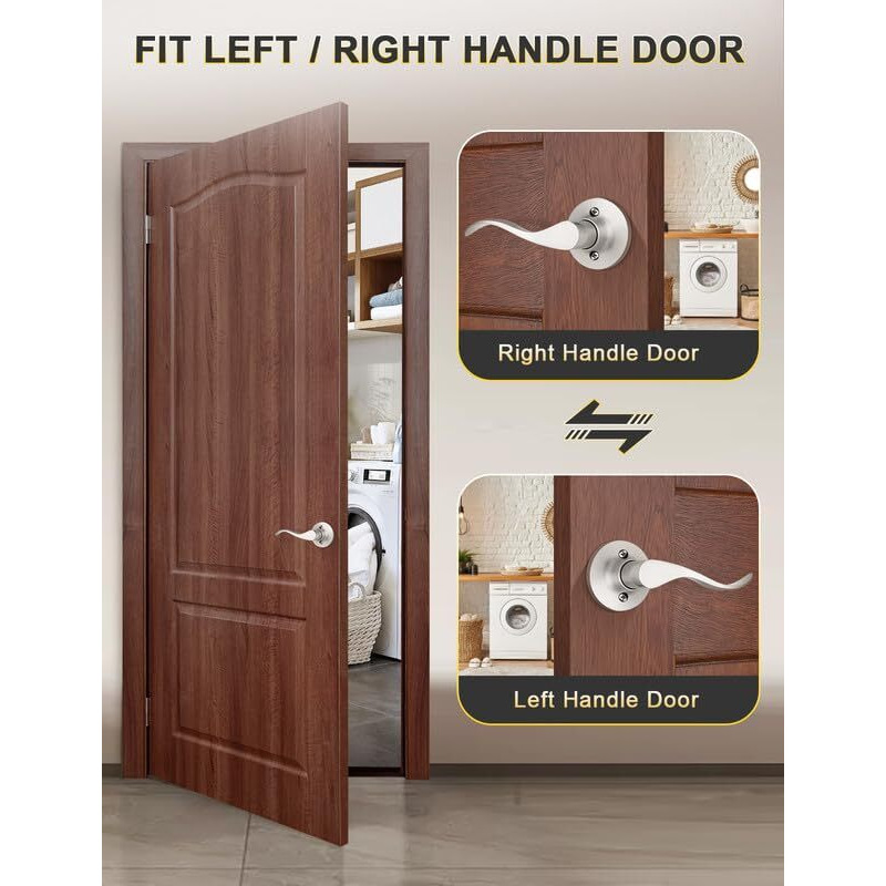 Mengico 2 Pack Satin Nickel Dummy Door Lever  Single Left Side Door Handle For Closets  Non-Turning Pull Only Lever Set  Wave Style Interior Door Knob