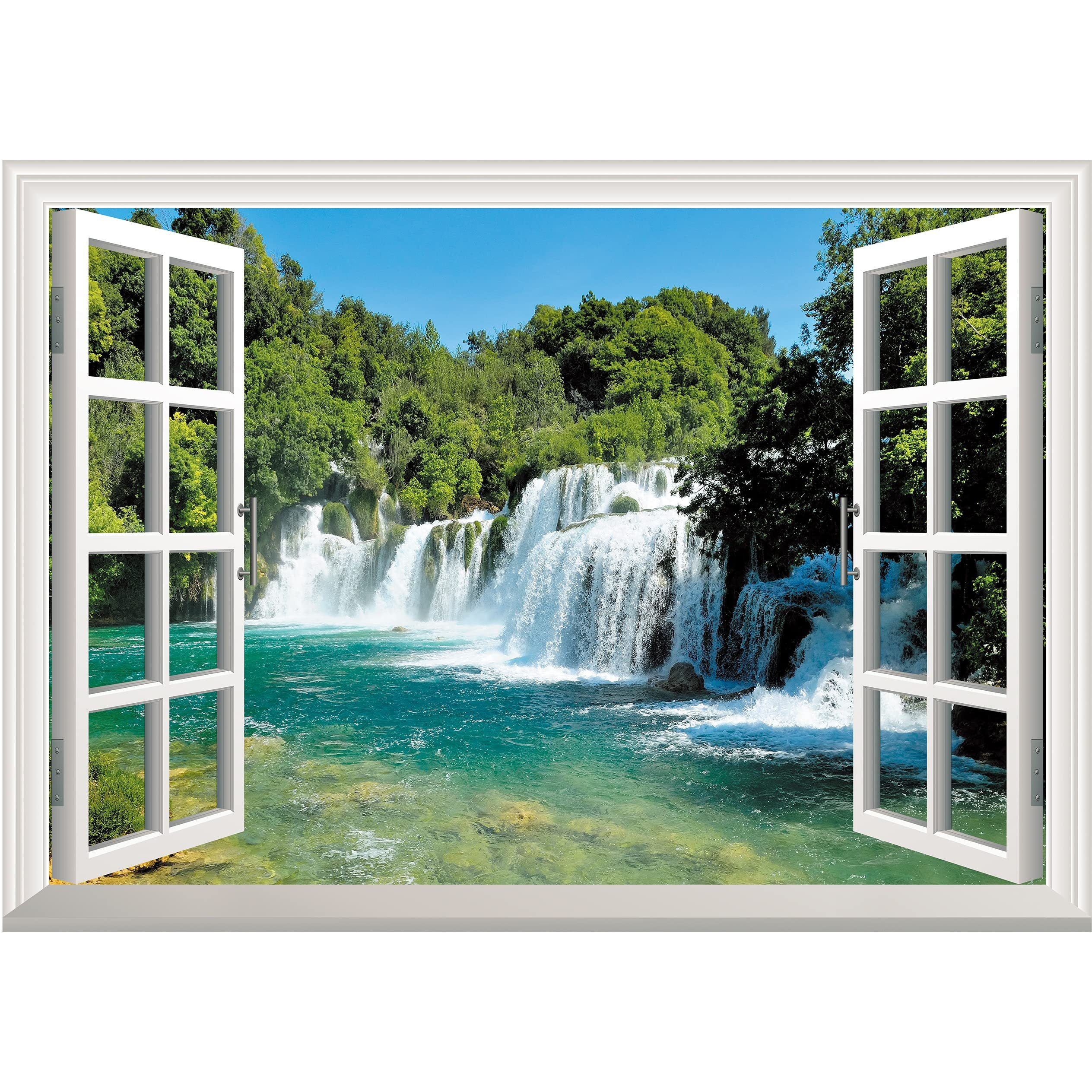 Flfk Fake Window Wall Sticker - Waterfall Faux Window Wall Mural For Wall Decor  Stick And Peel Wall Decals 80"&quotX60"" Set Of 5 Sheets