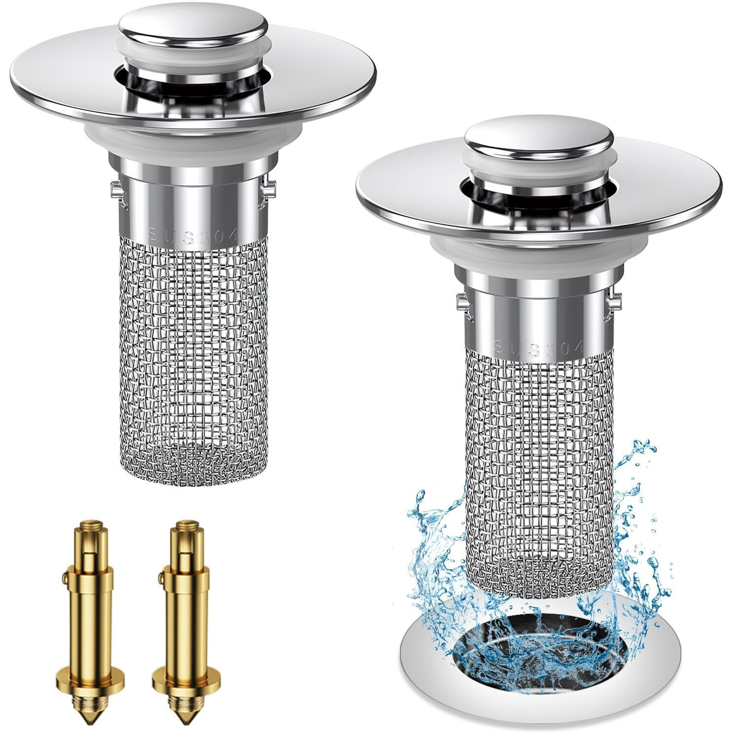 2Pcs Bathroom Sink Stopper Hair Catcher  Pop Up Sink Drain Filter With Removable Stainless Steel Filter Basket Hair Catcher  For Us Bathroom Sink Stopper Replacement (2Pcs)