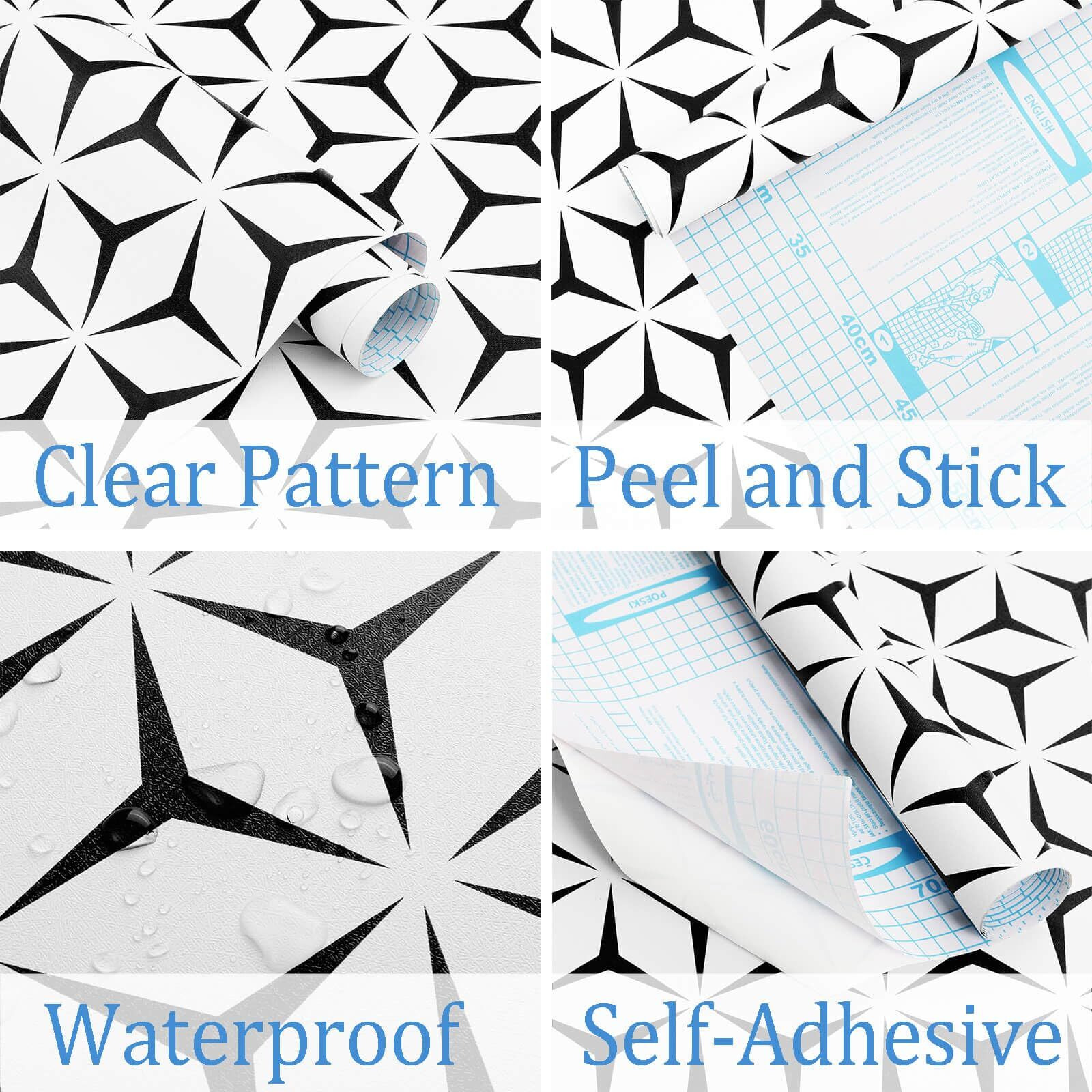 Heroad Wall Paper Peel And Stick Modern Black And White Wallpaper Peel And Stick Boho Geometric Contact Paper For Cabinets And Drawers Renter Friendly Self-Adhesive Removable Waterproof 17.7  X 118