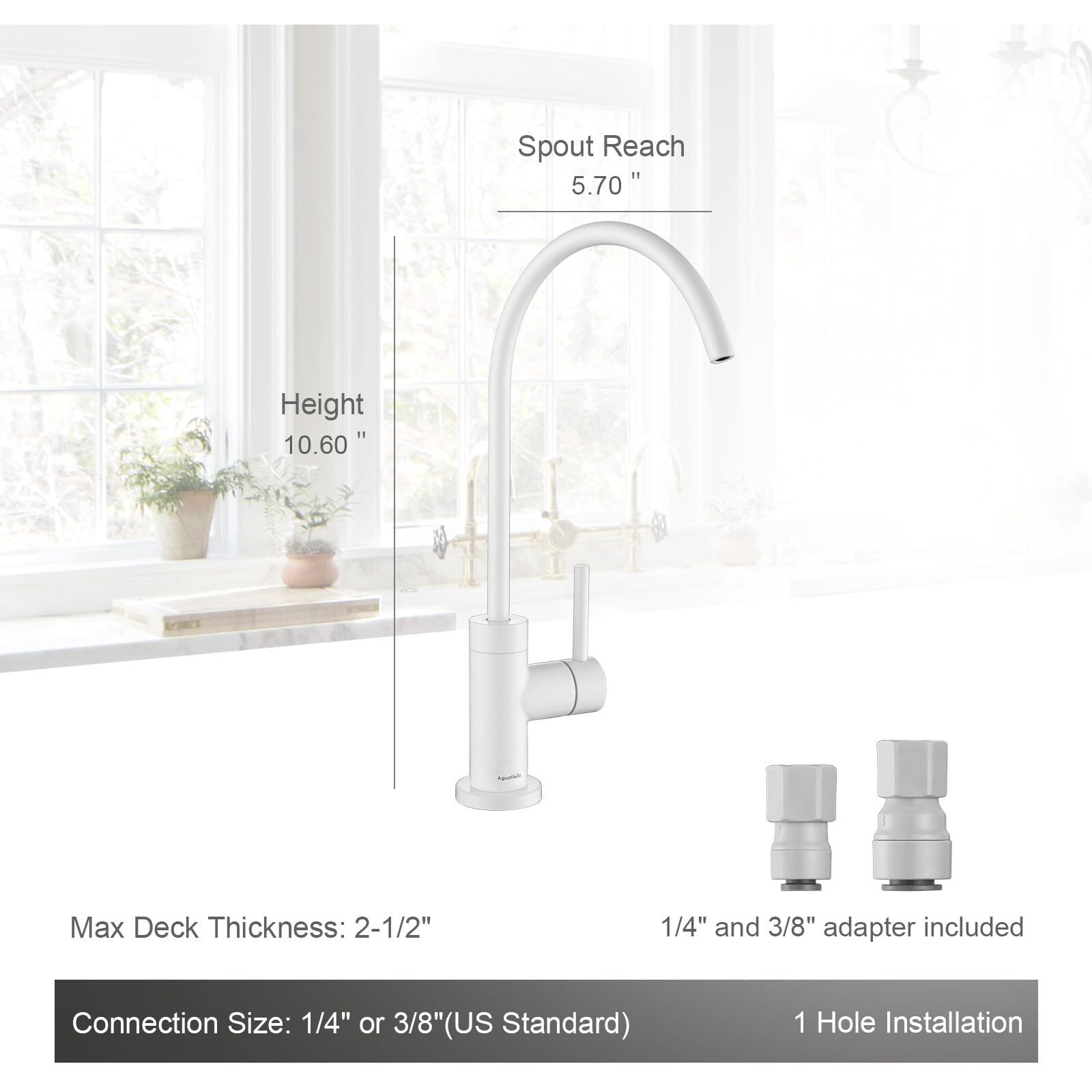 Aguastella As09W White Stainless Steel Kitchen Water Filter Faucet Ro Faucet For Most Reverse Osmosis Units Or Water Filtration System In Non-Air Gap