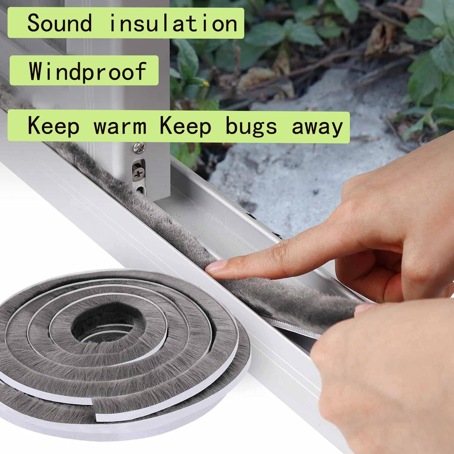 Zompago Brush Weather Stripping 0.9 In X 0.4 In X 32.8 Ft Grey Insulation Sliding Seal Strip Glass Window Felt Brush Door Sweep Self Adhesive Draft Blocker Dust Stopper Sliding Door Seal Winter