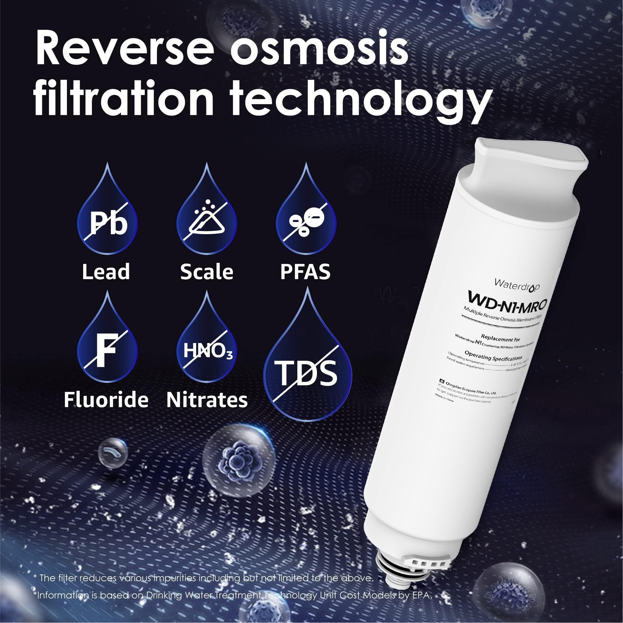 Waterdrop Wd-N1-Mro Filter  Replacement For Wd-N1-W Countertop Reverse Osmosis Water Filtration System  18-Month Lifetime