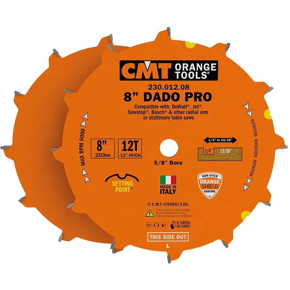 Cmt 230.012.08 Dado Pro Set  8-Inch X 12 Teeth Ftg+Atb Grind With 5/8-Inch Bore