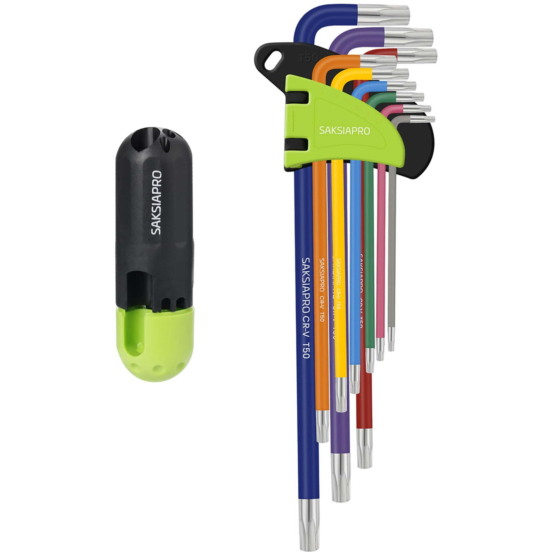 Saksiapro 9-Piece Torx Star Allen Wrench Set With T Handle - Long Arm Star Key Set (T10-T50)  Anti-Rust Black Oxide Finish  Cr-V Steel  For Automotive  Electronics & Security Fasteners