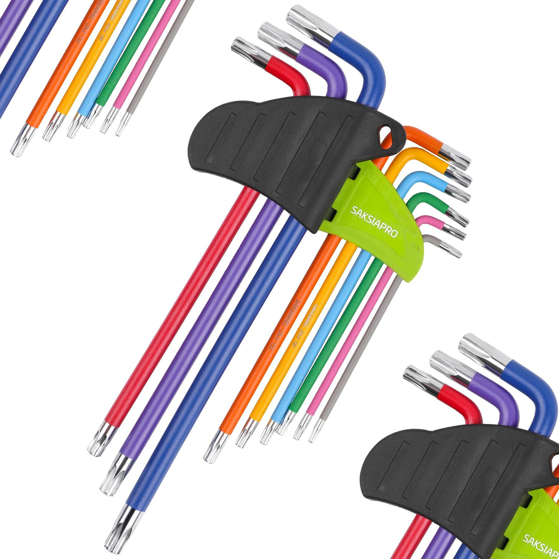 Saksiapro 9-Piece Torx Star Allen Wrench Set With T Handle - Long Arm Star Key Set (T10-T50)  Anti-Rust Black Oxide Finish  Cr-V Steel  For Automotive  Electronics & Security Fasteners