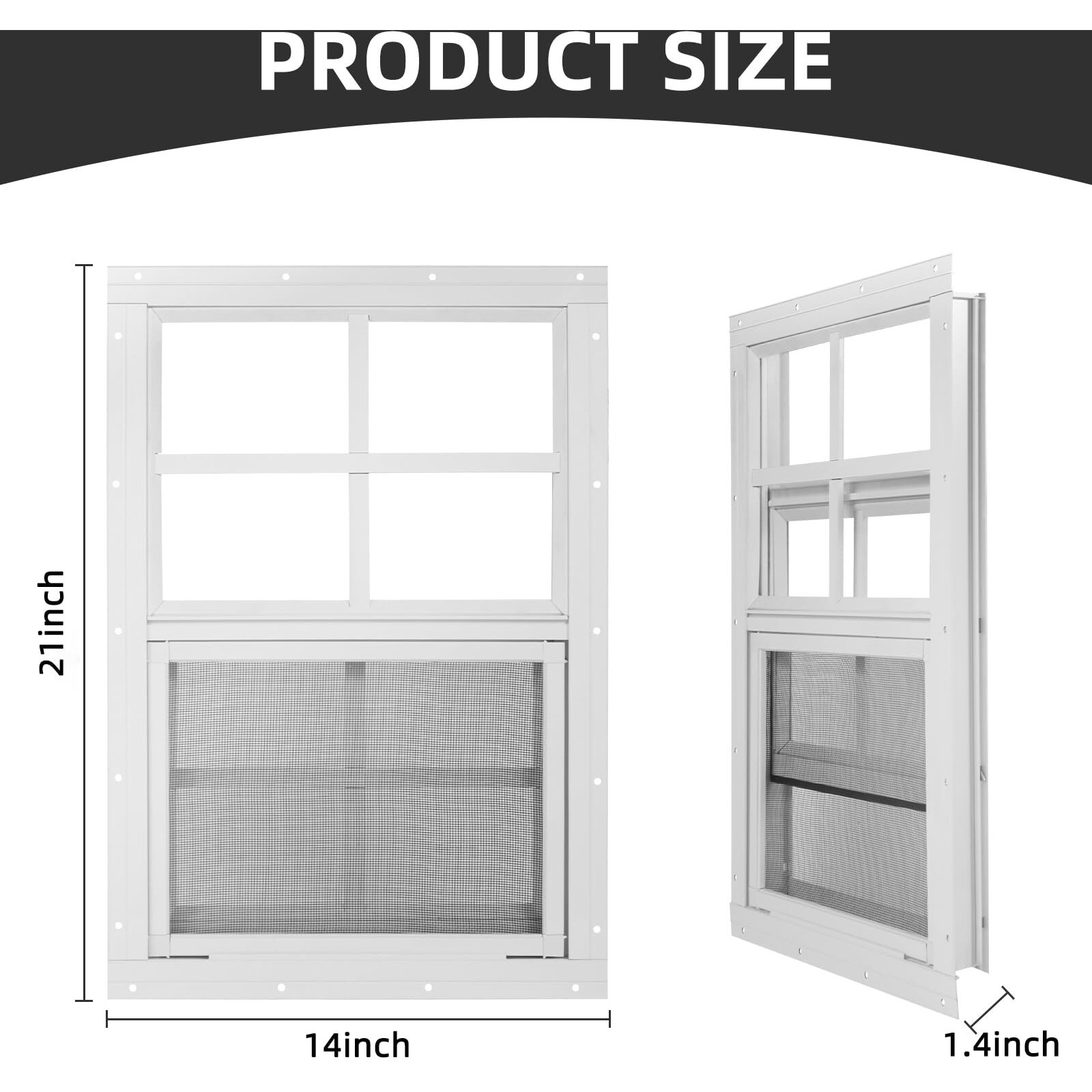Shed Windows 2 Pack 14"" W X 21"" H Flush Mount White Window With Tempered Glass And Fiberglass Screen Sliding Windows With Vertical Slider And Screws For Sheds Chicken Coop  Playhouse Garbage Room Etc