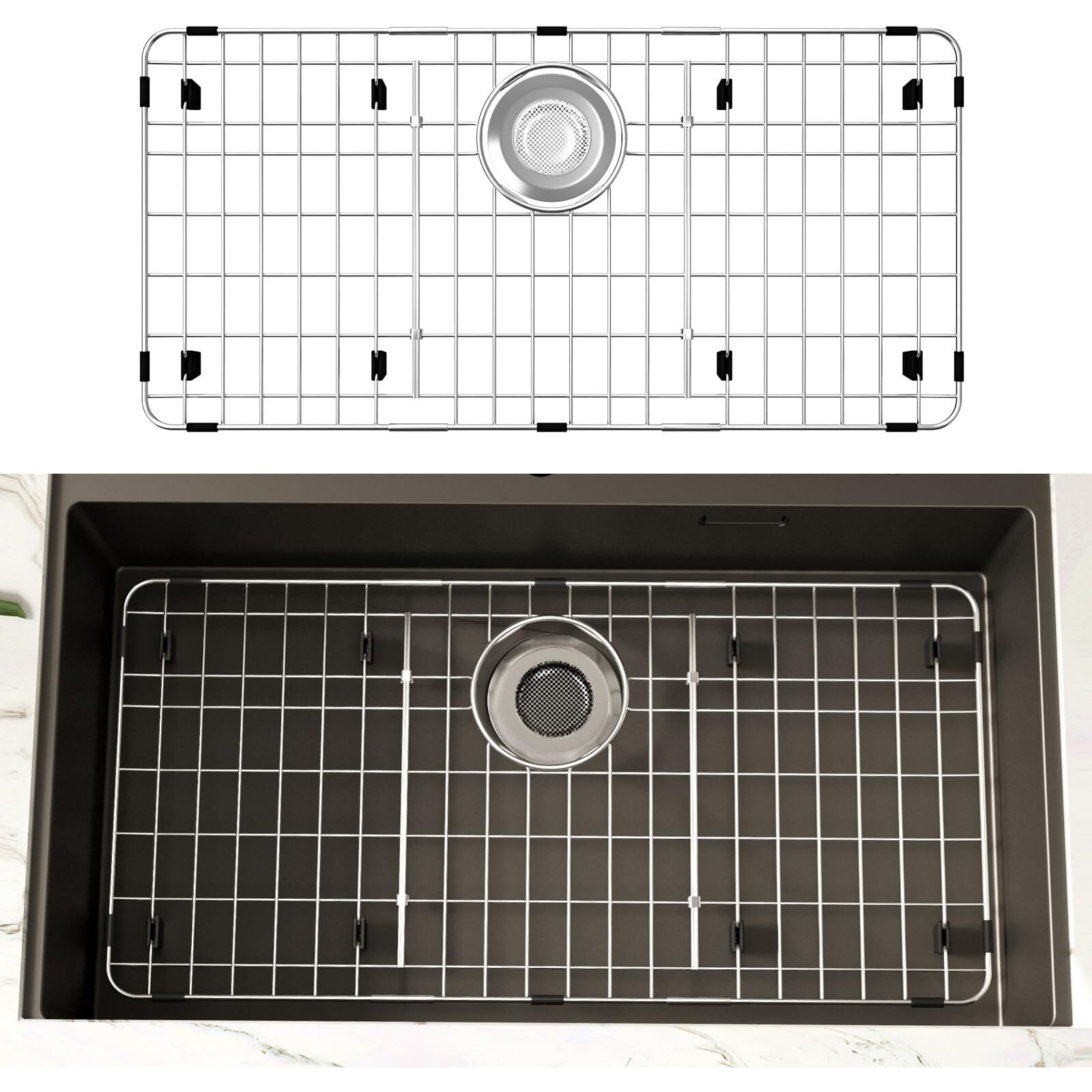 Dpzm 27.5 X 13.5 Stainless Steel Sink Protector  Sink Protectors For Kitchen Sink  Sink Grid  Sink Grate For Bottom With Rear Drain  Metal Sink Rack For Bottom Of Sink With Corner Radius