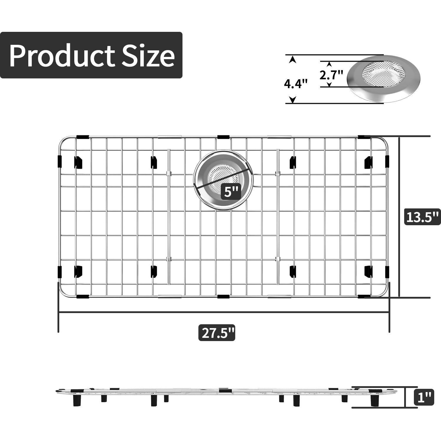 Dpzm 27.5 X 13.5 Stainless Steel Sink Protector  Sink Protectors For Kitchen Sink  Sink Grid  Sink Grate For Bottom With Rear Drain  Metal Sink Rack For Bottom Of Sink With Corner Radius