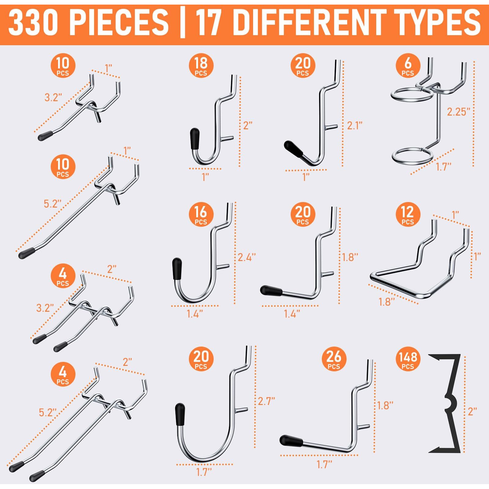 Incly 330Pcs Upgraded Pegboard Accessories Organizer Kit  Peg Board Hooks Assortment With Bins & Cups For Organizing Tools  Fit 1/8 Or 1/4 Inch Pegboard For Garage Workshop Wall Hanging Tools