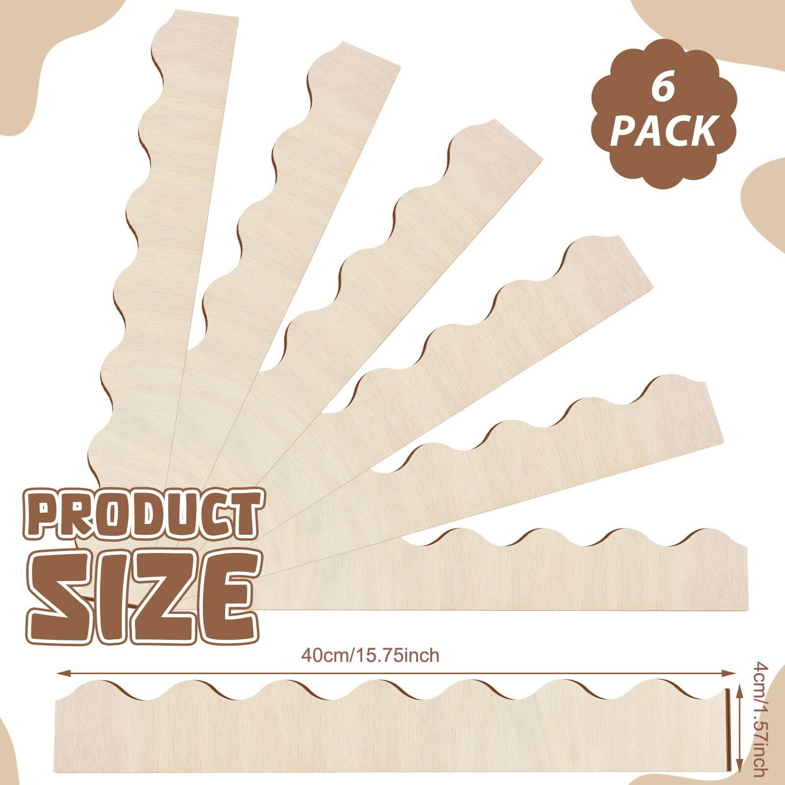 Threehoney Unfinished Scalloped Decorative Wood Trim Scalloped Edge Decorative Wood Molding Cute Diy Moulding Trim For Home Wall Cabinet Shelf And Window Door(6 Pack 15.75 X 1.57 Inch)