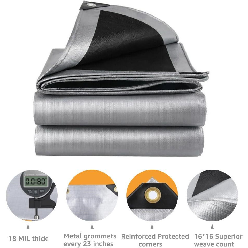 Luvcmft 16X20 Feet Tarp 18 Mil Heavy Duty Tarp Uv Resistant Tear Resistant Outdoor Tarp Cover With Reinforced Edge Grommets For Roofs Patios Camping Trucks Yachts (16Ft X 20Ft)