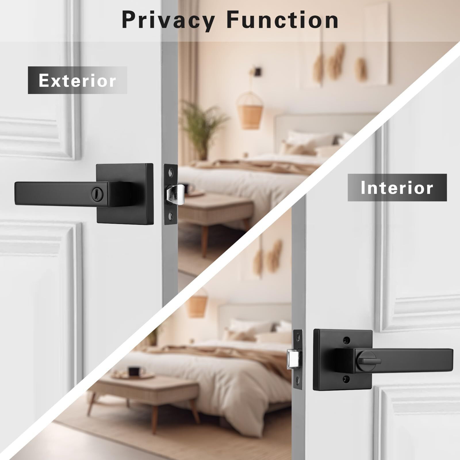 Starpy Interior Matte Black Door Handle Privacy Door Lever For Bath & Bed Keyless Door Lock Door Knob