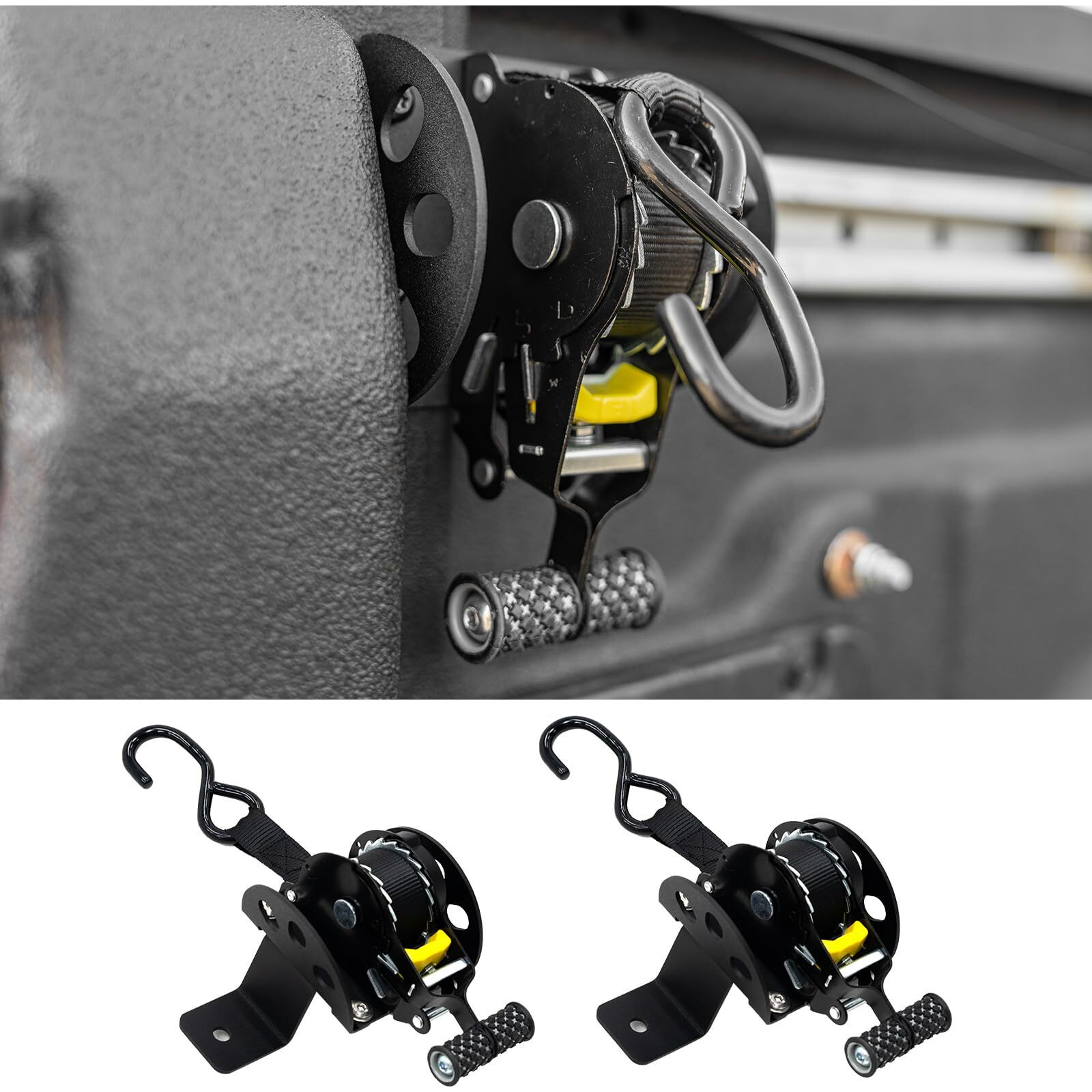 Maxzina Retractable Ratchet Strap Compatible With 2022-2025 Ford Maverick Retracting Straps Auto Retract Securing Strap Tie Down System 2Pcs For 2024 Maverick Accessories