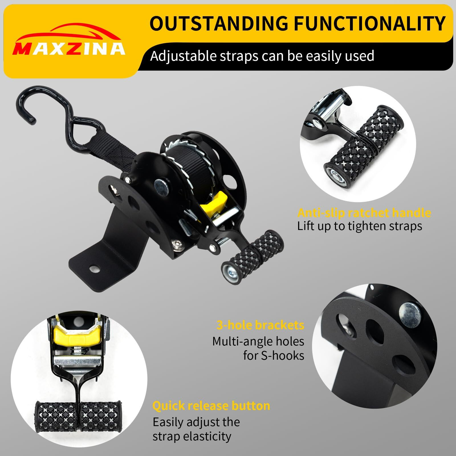 Maxzina Retractable Ratchet Strap Compatible With 2022-2025 Ford Maverick Retracting Straps Auto Retract Securing Strap Tie Down System 2Pcs For 2024 Maverick Accessories