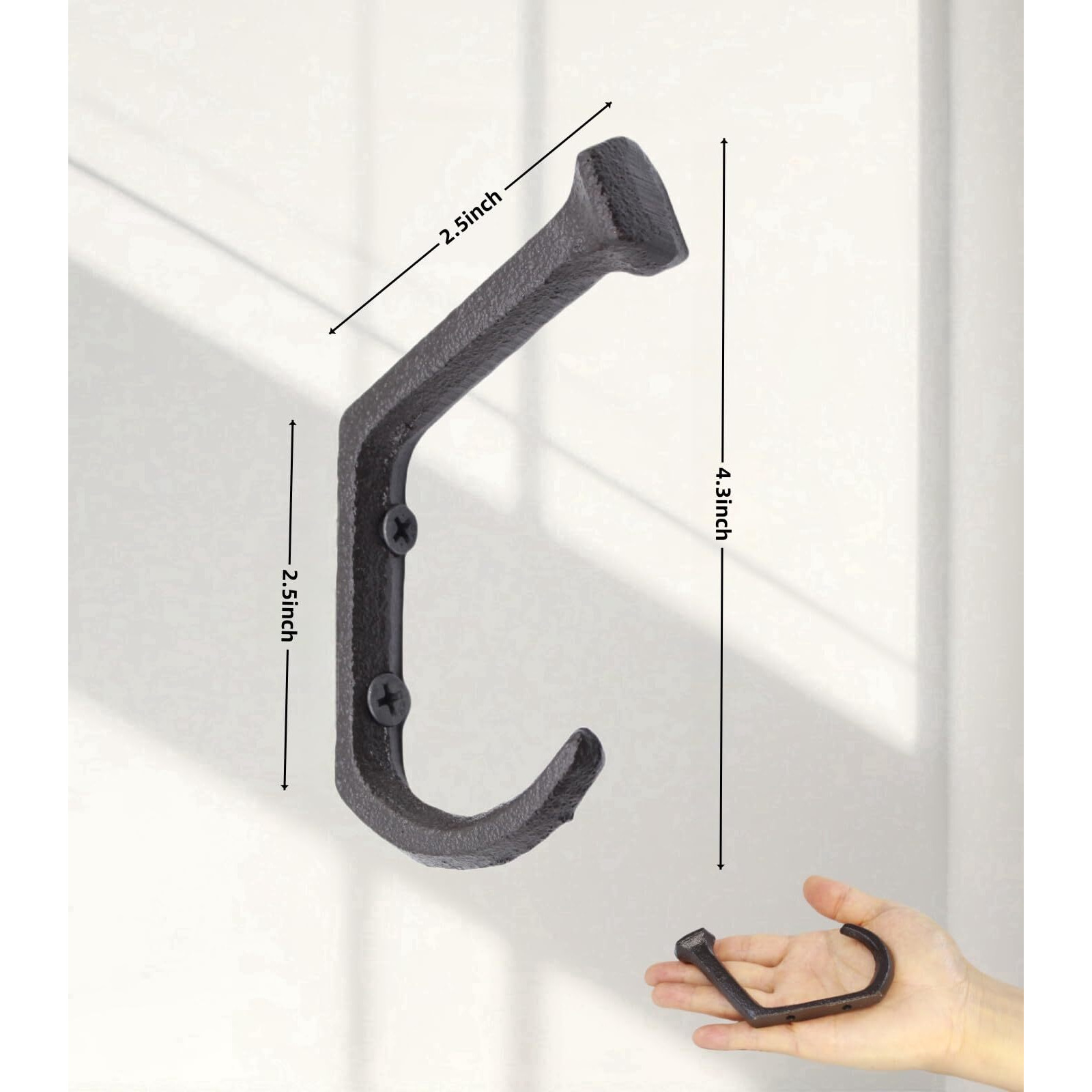 Ygbridge Rustic Cast Hooks Iron Wall Hooks  Set Of 4 Heavy Duty Wall Mount Cast Iron Hooks For Hanging Coats Bags Hats Towels Keys Clothes Scarf (4)