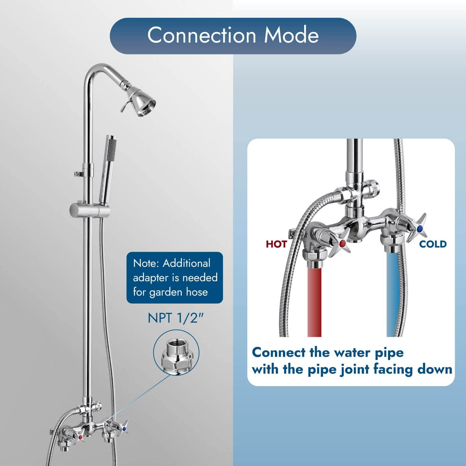 Cinwiny Polish Chrome Wall Mount Outdoor Shower Kit With Hand Held Sprayer Double Cross Handles With Adjustable Slide Bar Dual Function Exposed Shower Faucet System