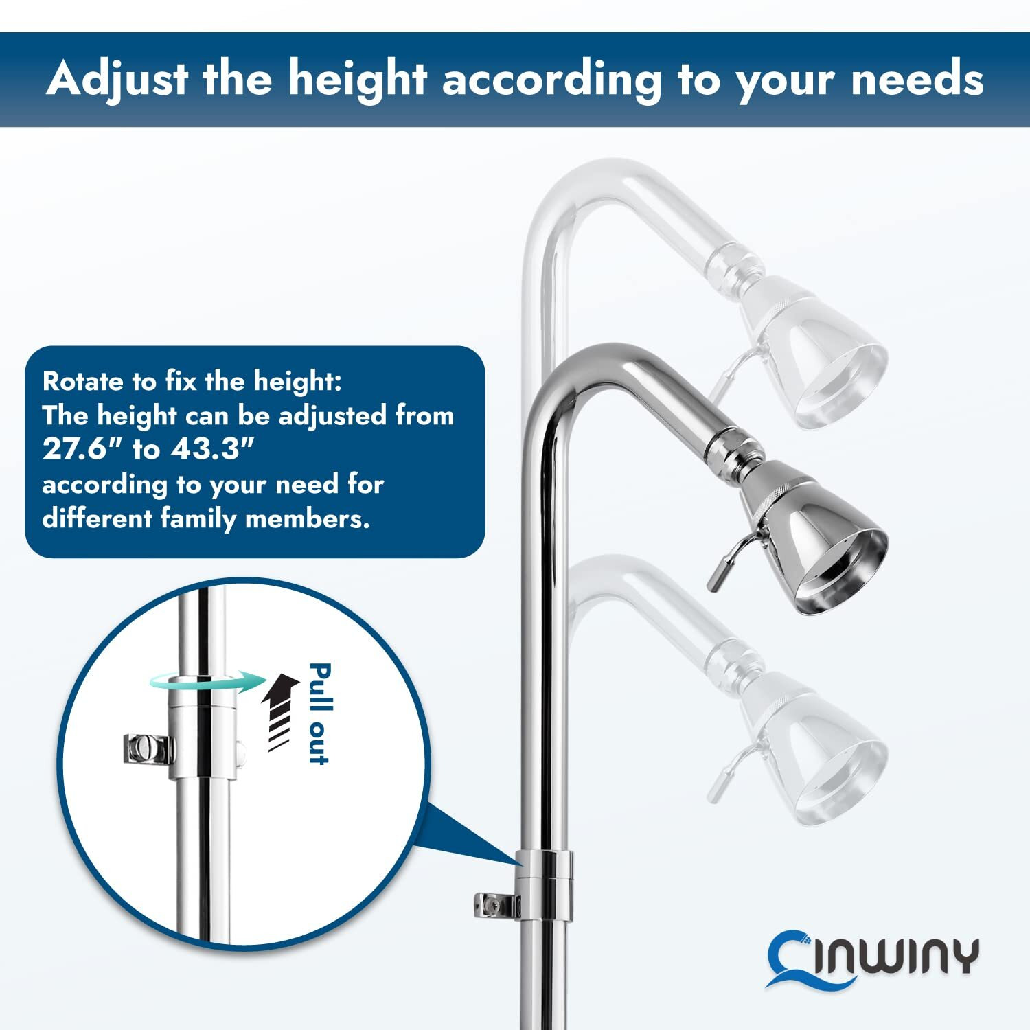 Cinwiny Polish Chrome Wall Mount Outdoor Shower Kit With Hand Held Sprayer Double Cross Handles With Adjustable Slide Bar Dual Function Exposed Shower Faucet System