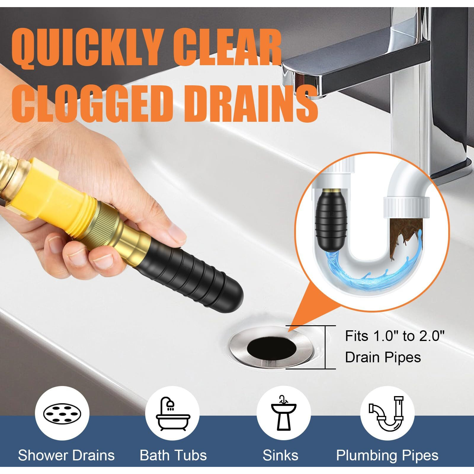 Fosenlion Drain Bladder  Small Drain Cleaning Bladder Fits 1"" To 2"" Pipes  Rubber Drain Bladder Unclogger For Bathroom Sinks  Showers  Swimming Pool Drains  Kitchen Sinks And Main Drains