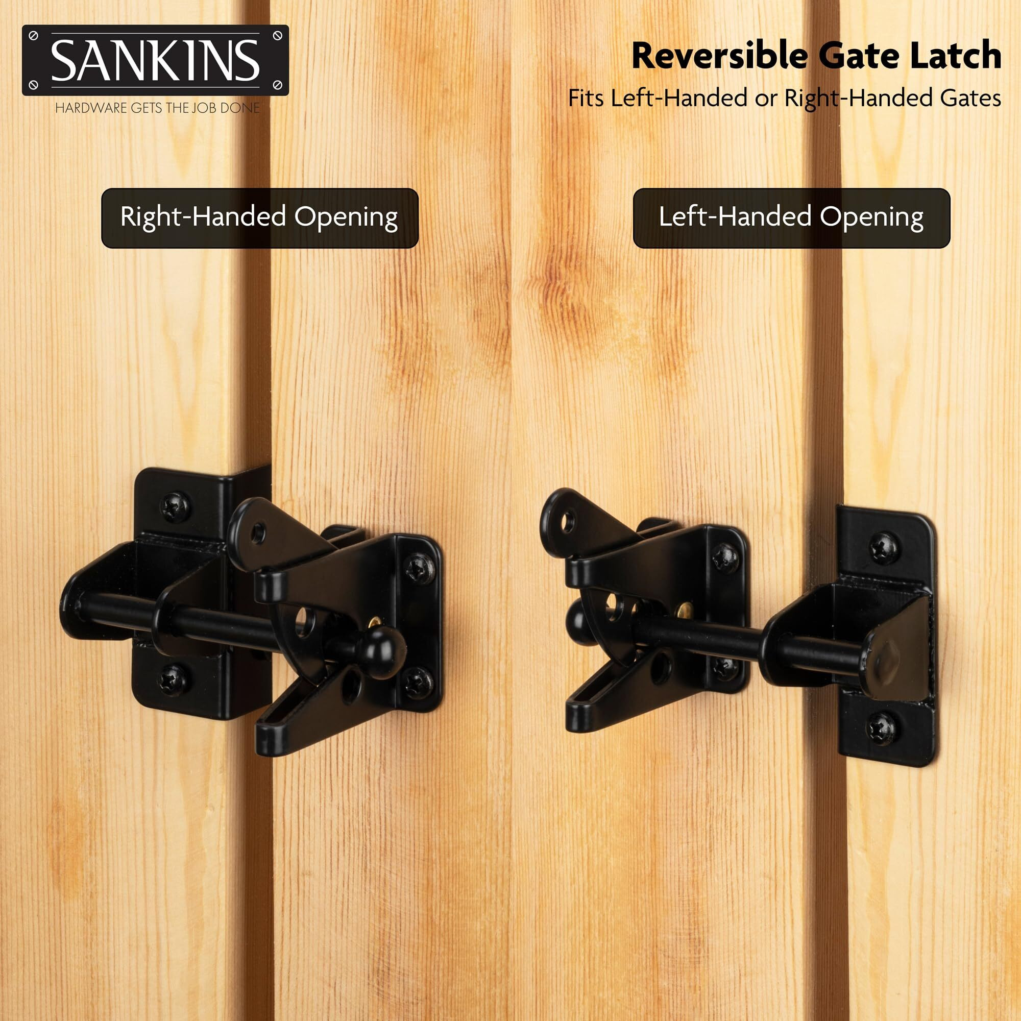 Sankins Self-Locking Gate Latch For Wooden Fence Gate Heavy Duty  Post Mount Automatic Gravity Lever Gate Fence Door Latches For Wooden Fence Secure Pool Garden Shed  Black