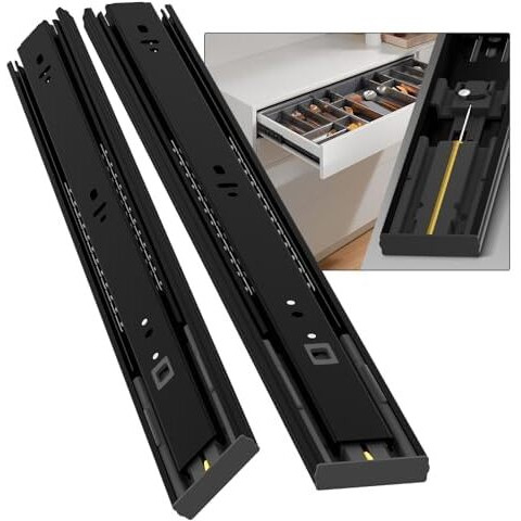 Baidice 1 Pair Soft Close Drawer Slides Rails 12 14 16 18 20 22 24 Inch 100 Lb Load Capacity Side Mount Full Extension Cabinet Runner Self Slow Closing Ball Bearing Metal Dresser Glide Track Black