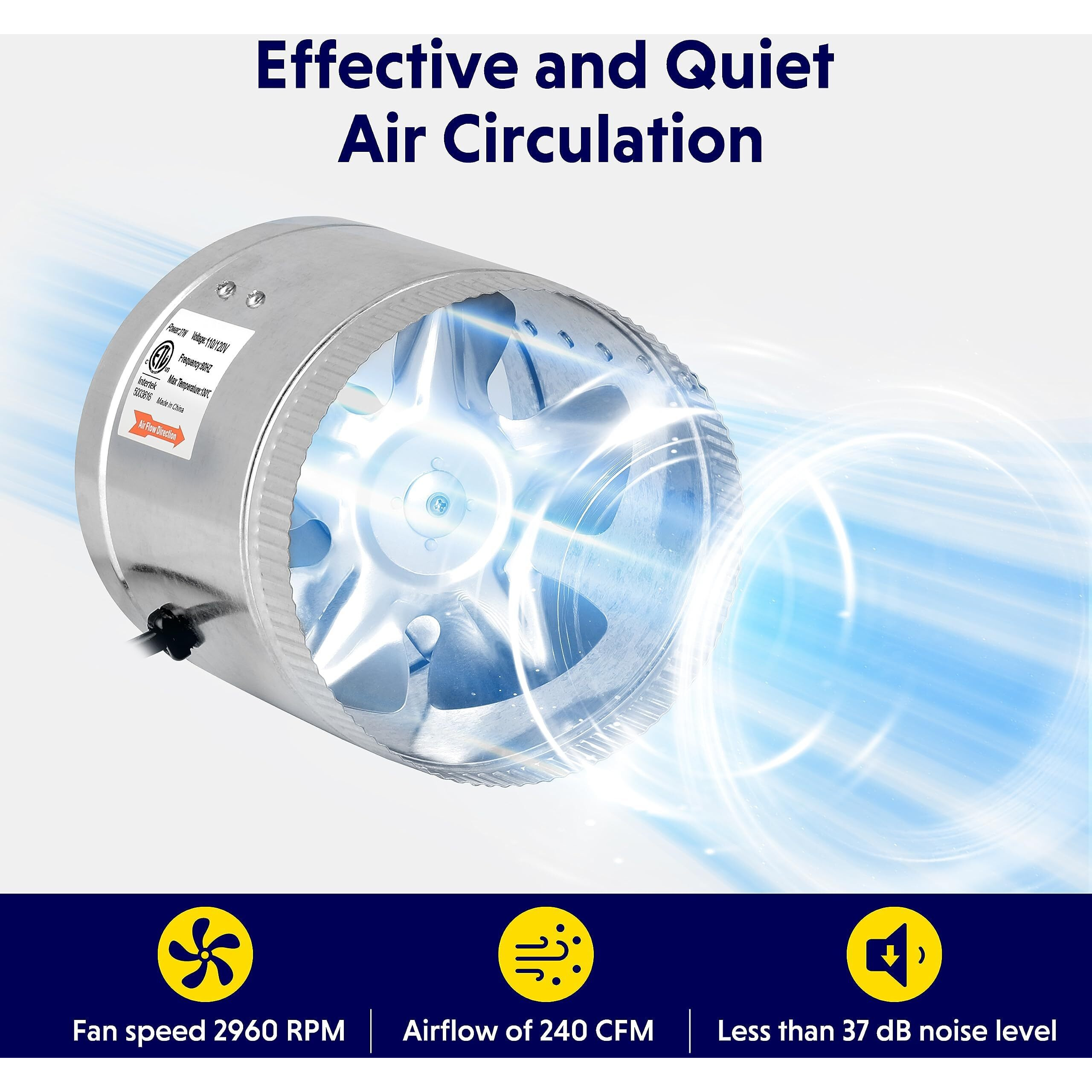 Ipower 6 Inch 240 Cfm Booster Fan Inline Duct Vent Blower For Intake 5.5' Grounded Power Cord And Hvac Exhaust  Low Noise  2-Pack  Grey