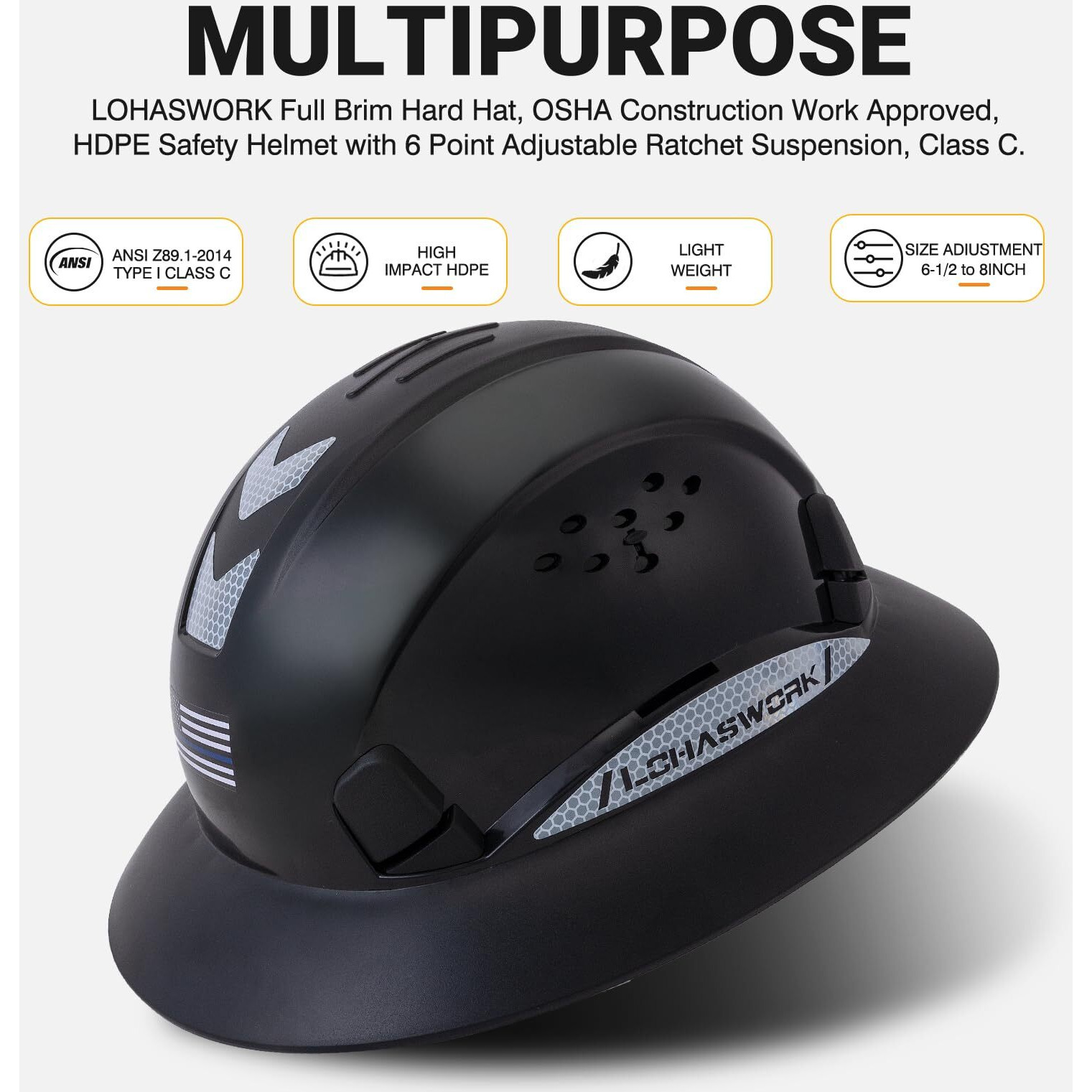 Lohaswork Full Brim Hard Hat Construction Osha Approved Vented Hard Hat With Visor Cascos De Construccion Adjustable Cool Vent Work Safety Helmet For Men And Women