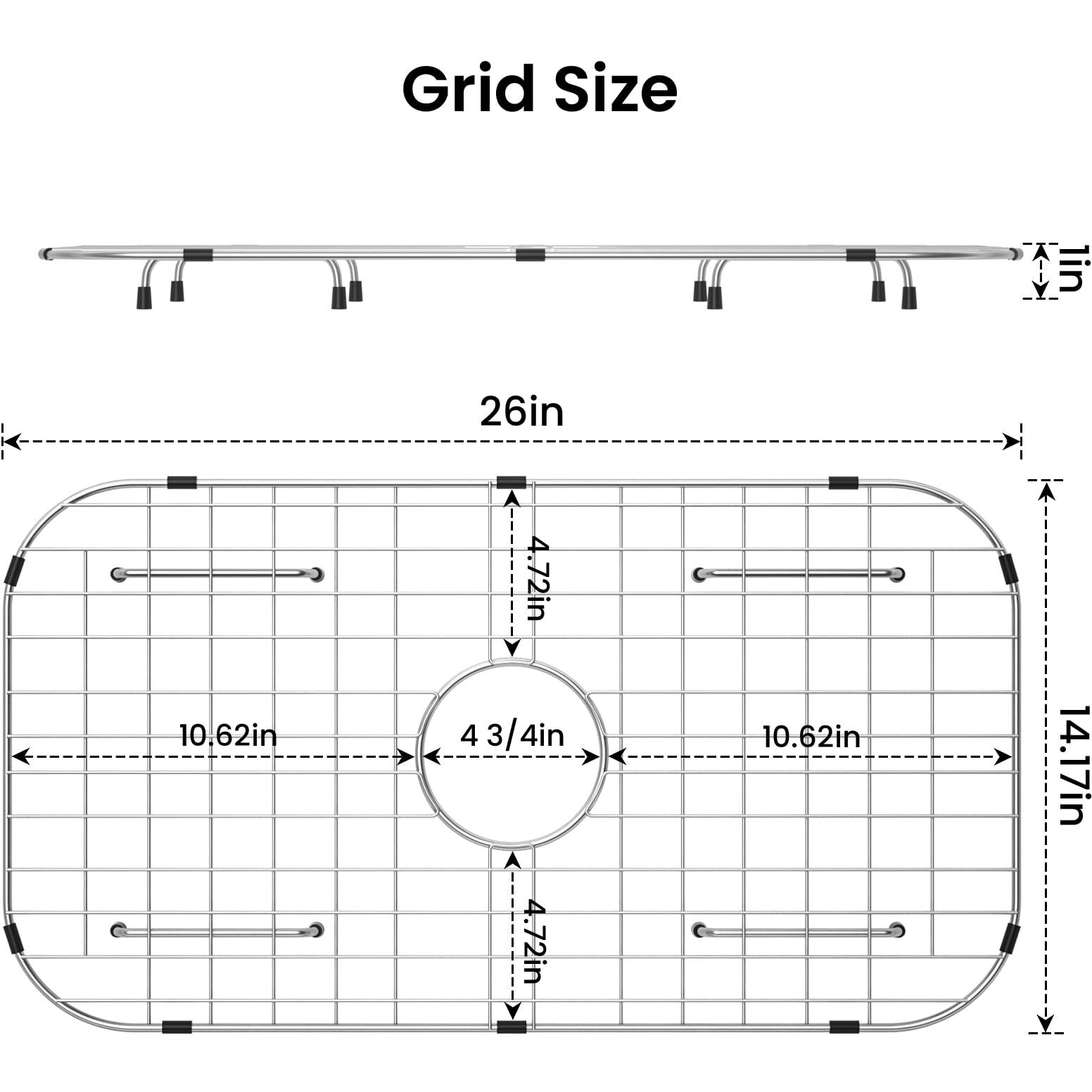 Sink Protector Grid 26-1/16"" X 14-1/16""  Rear Drain With Corner Radius 3-1/2""  304 Stainless Steel Material (Centered Drain) For Single Bowl Kitchen Sink