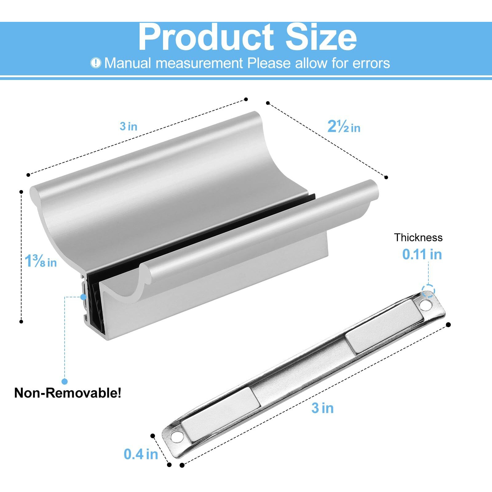 Vyh Stainless Steel U-Channel With Magnet  3"" Chrome Frameless Shower Door Handle With Metal Strike For 1/8"" 5/32"" 3/16"" And 1/4"" Thick Swing Glass Shower Doors  Frame And Frameless Shower Door
