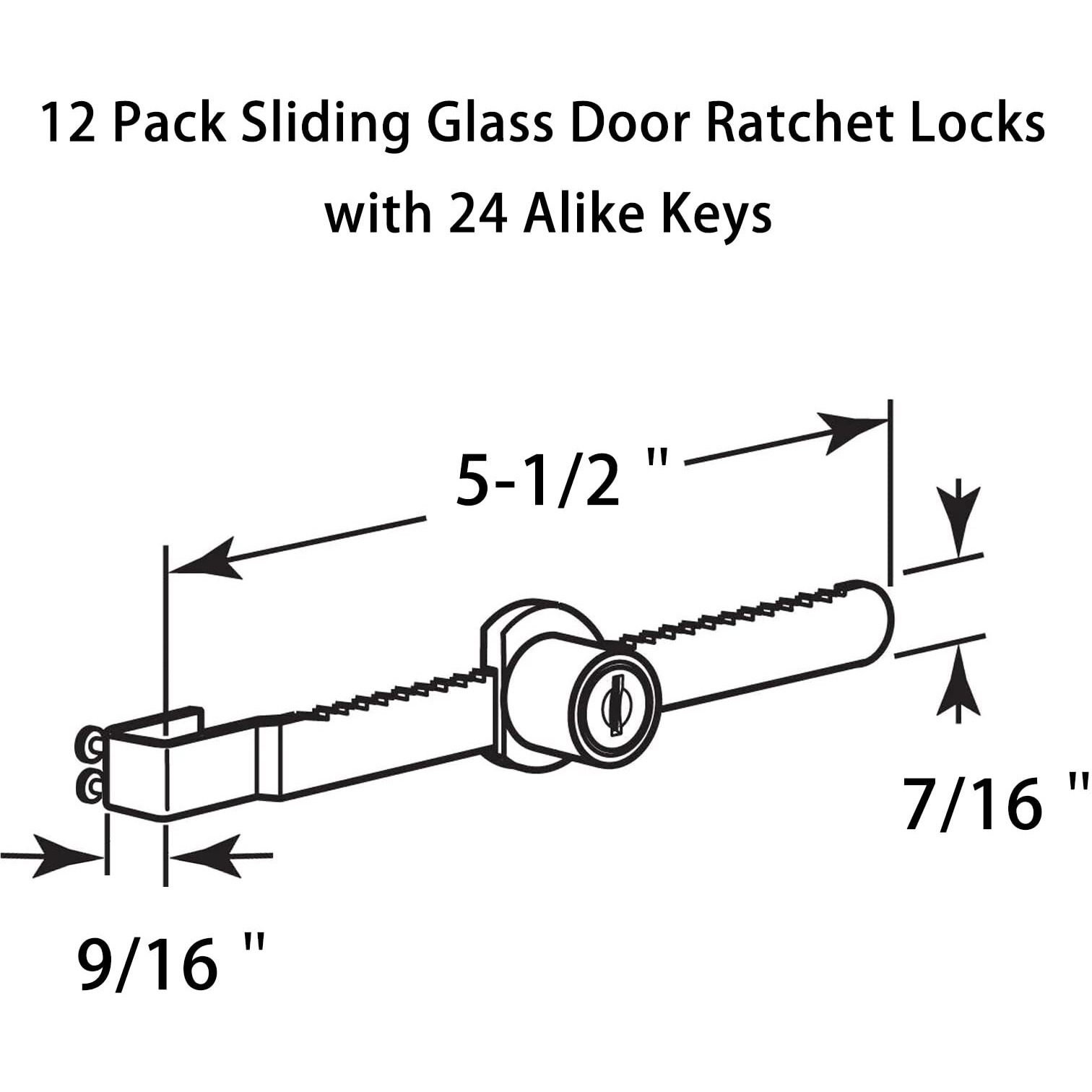 12Pack Display Case Lock Showcase For Sliding Glass Door  Lock With 24 Keys (Keyed Alike)