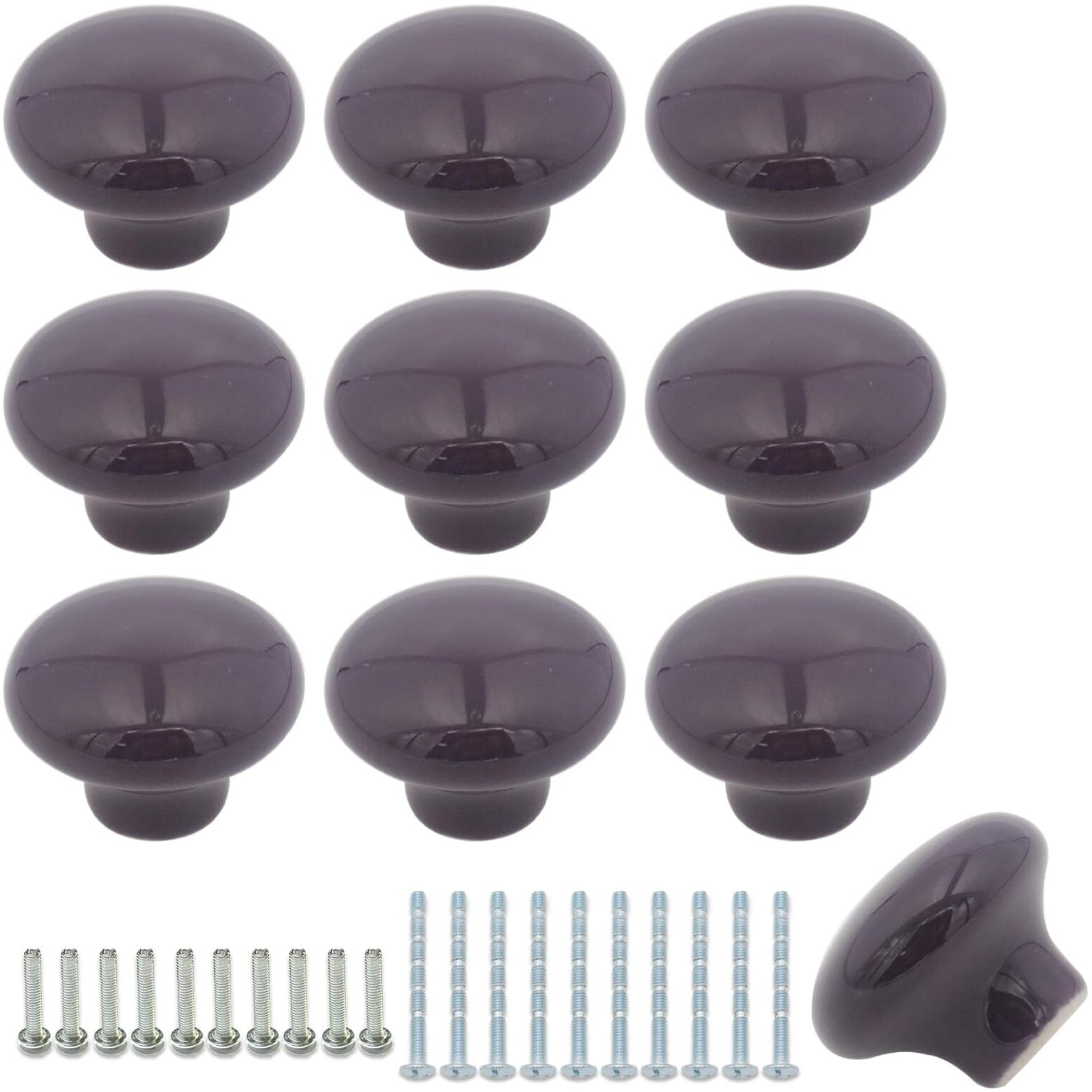 Joyangy 10Pack Ceramic Cabinet Knobs  1.26Inch/32Mm Dark Purple Round Drawer Dresser Knob Pulls Handle With Screws  For Kitchen Cupboards Wardrobes Children's Rooms Bedroom Furniture Office Desks