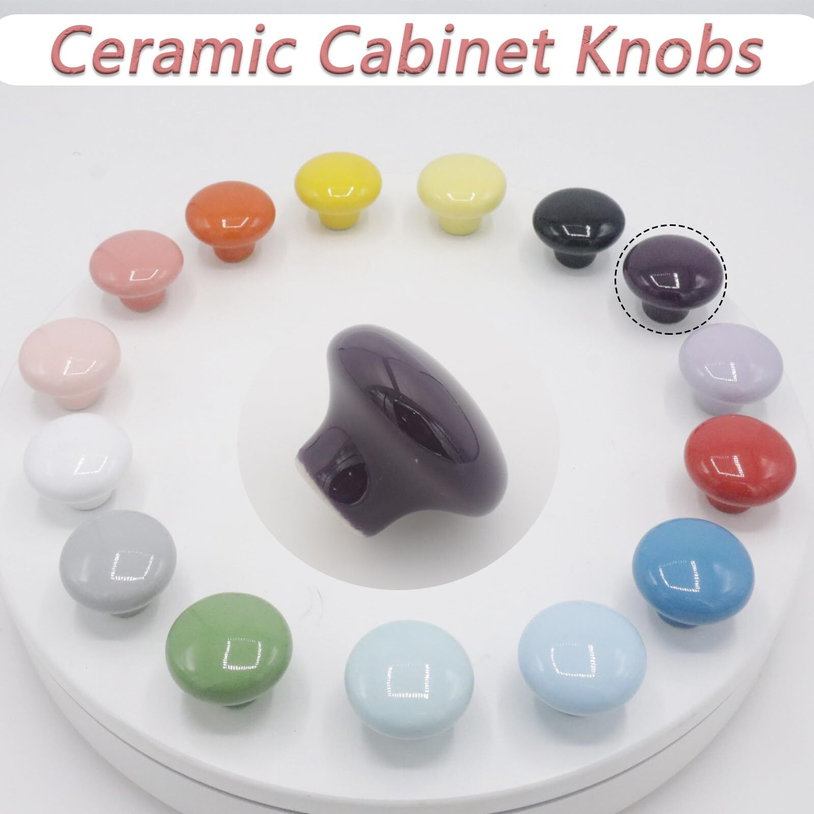 Joyangy 10Pack Ceramic Cabinet Knobs  1.26Inch/32Mm Dark Purple Round Drawer Dresser Knob Pulls Handle With Screws  For Kitchen Cupboards Wardrobes Children's Rooms Bedroom Furniture Office Desks