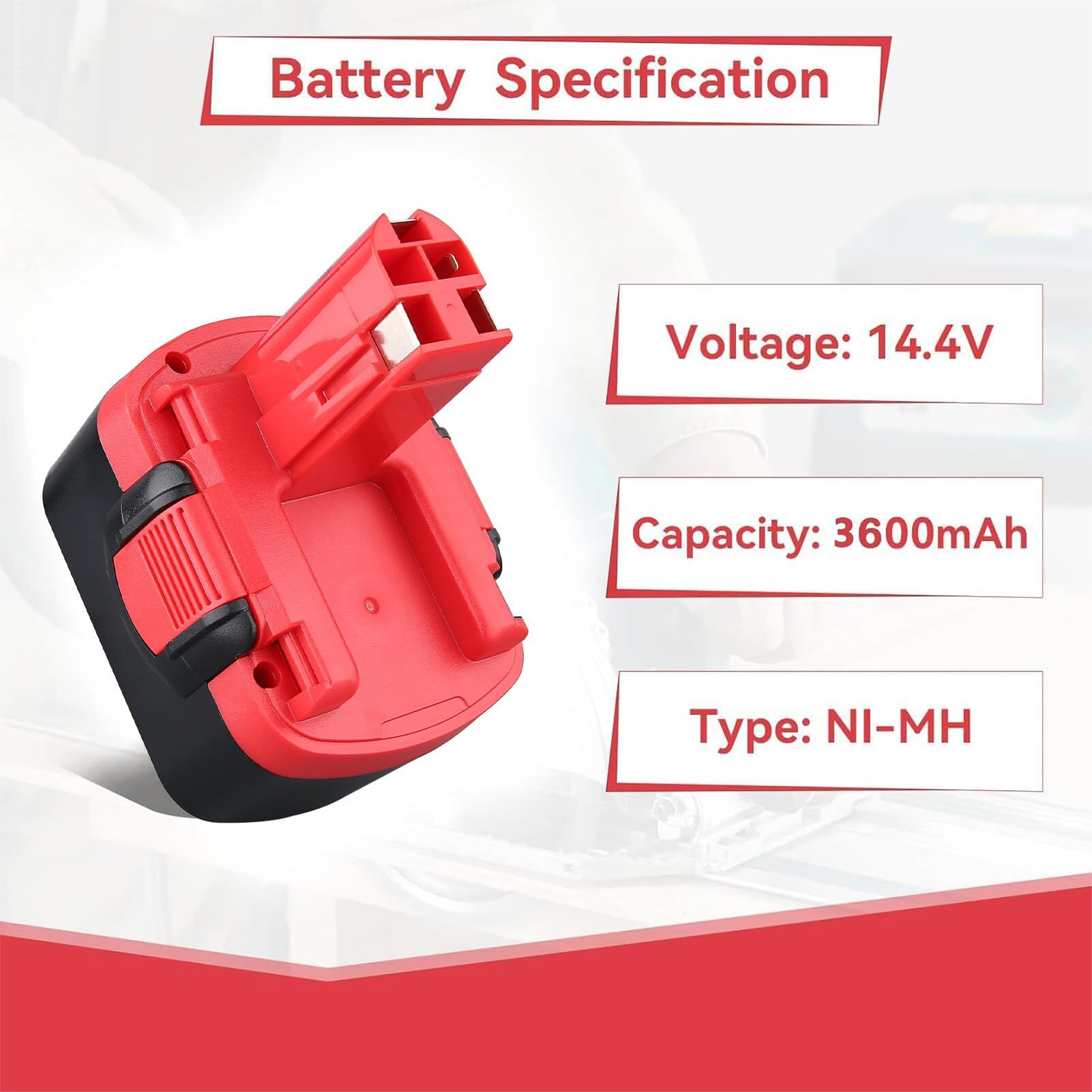 Vanon 2Pack 14.4V 3.6Ah Bat140 Ni-Mh For Bosch 14.4V Battery Bat038 Bat040 Bat041 Bat159 Compatible With Bosch 14.4V Cordless Power Tools