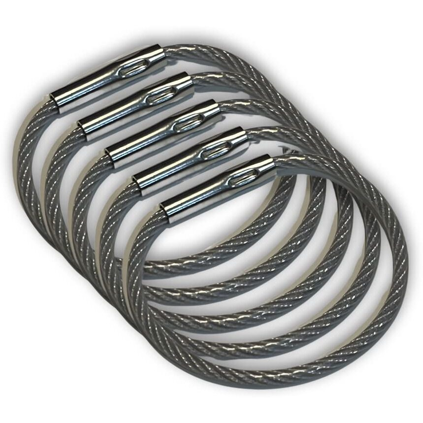 Cdm Supply 5.5"" Clear Nylon Coated Stainless Steel Locking Wire Ring  Heavy Duty Aircraft Cable  Tamper Proof Seal  Crimp Wire Key Ring Loop  100 Pack