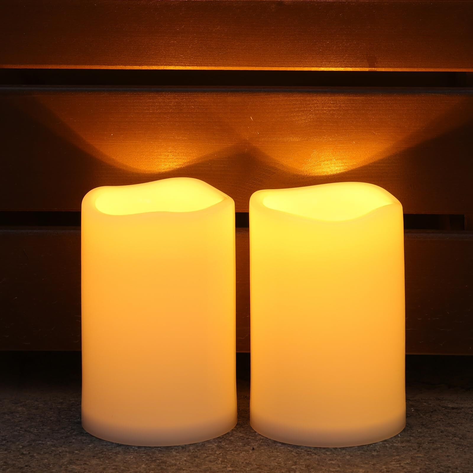 Nurada Large Outdoor Solar Candles Waterproof - 6"" X 4"" Rechargeable Solar Powered Flameless Led Pillar Flickering Candle For Patio Porch Lanterns Decor - Ivory White Set Of 2