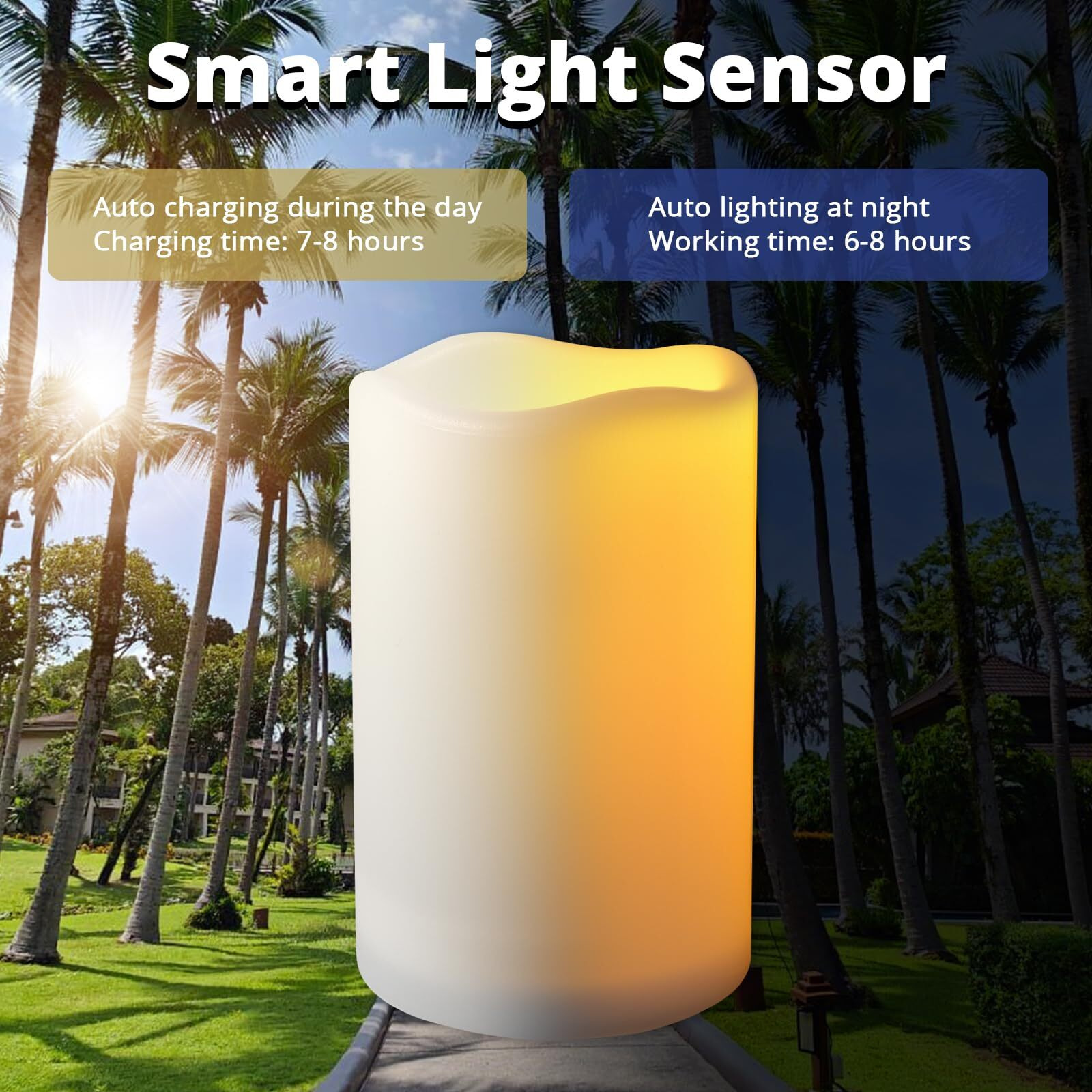 Nurada Large Outdoor Solar Candles Waterproof - 6"" X 4"" Rechargeable Solar Powered Flameless Led Pillar Flickering Candle For Patio Porch Lanterns Decor - Ivory White Set Of 2