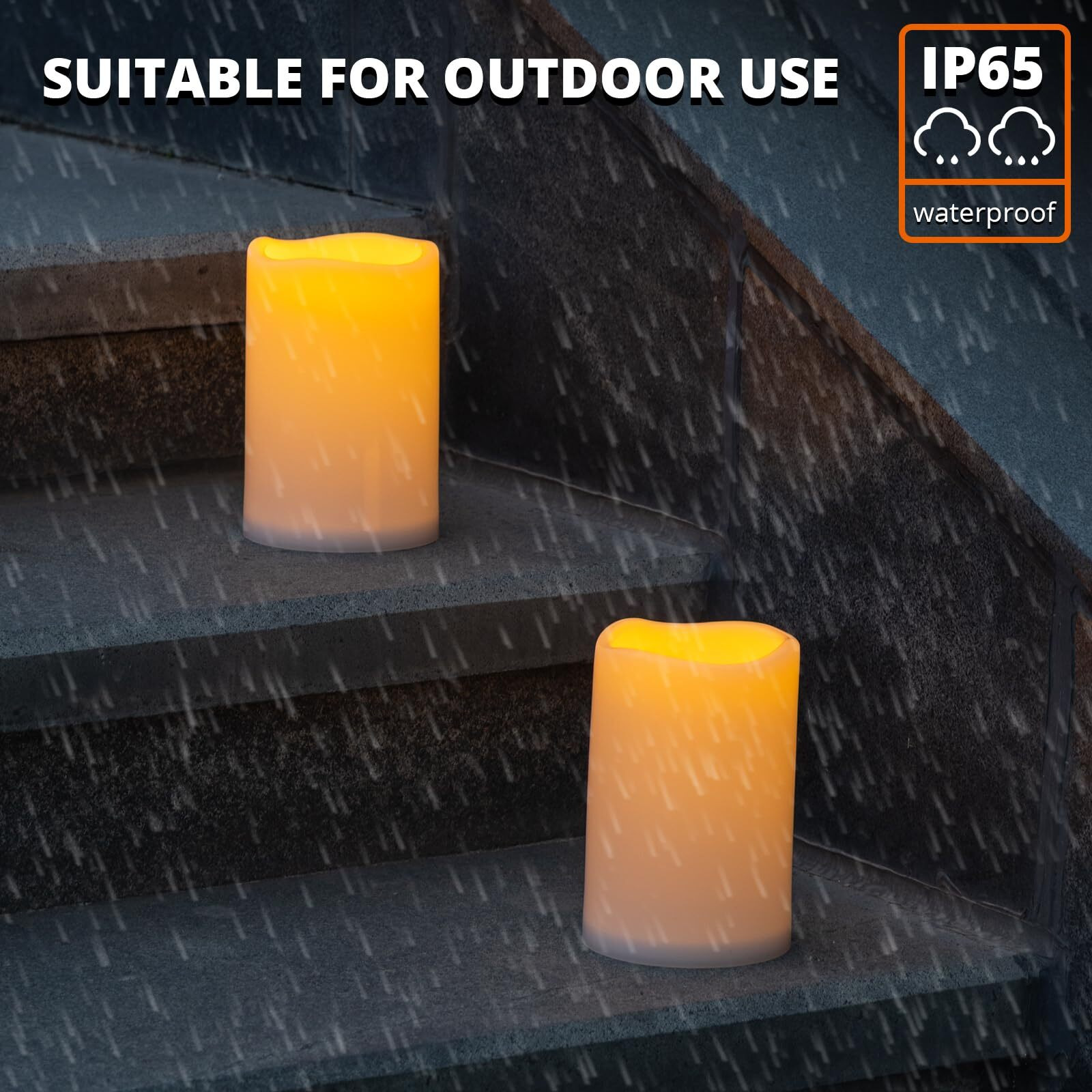 Nurada Large Outdoor Solar Candles Waterproof - 6"" X 4"" Rechargeable Solar Powered Flameless Led Pillar Flickering Candle For Patio Porch Lanterns Decor - Ivory White Set Of 2