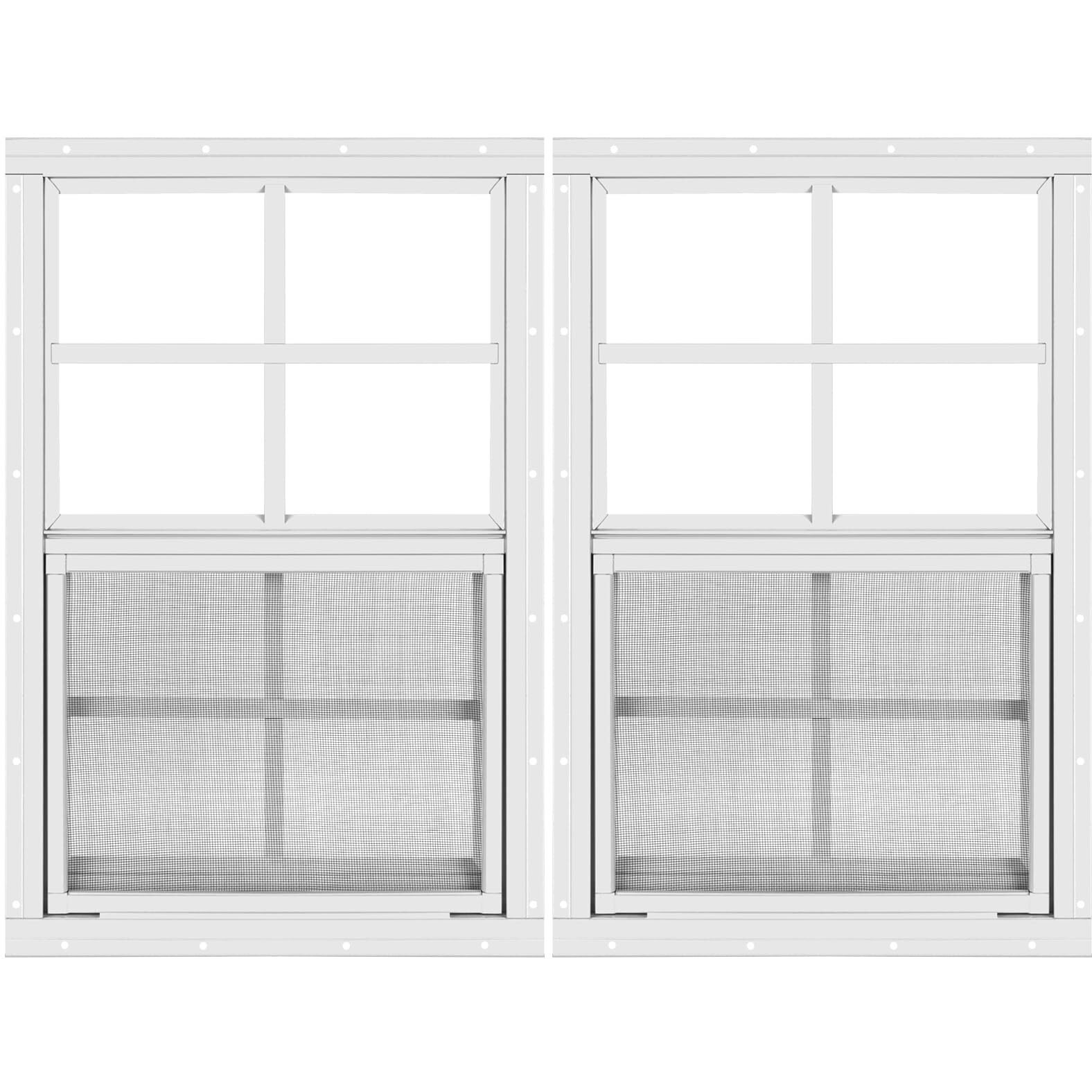 2 Pack Shed Window 21"" H X 14"" W  White Flush Mount Window With Tempered Glass And Removable Screen For Playhouses  Sheds  Garage And Chicken Coops