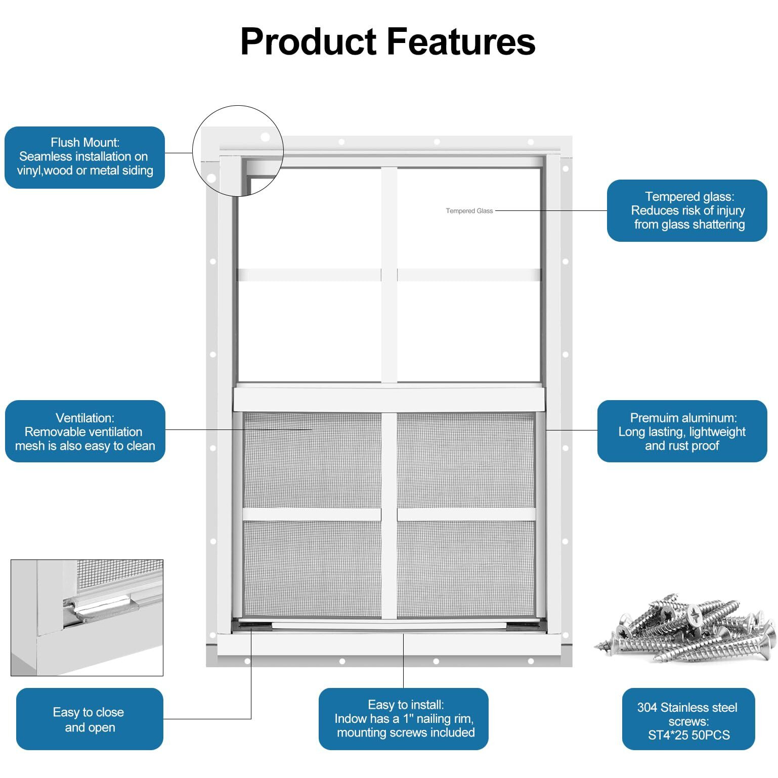 2 Pack Shed Window 21"" H X 14"" W  White Flush Mount Window With Tempered Glass And Removable Screen For Playhouses  Sheds  Garage And Chicken Coops