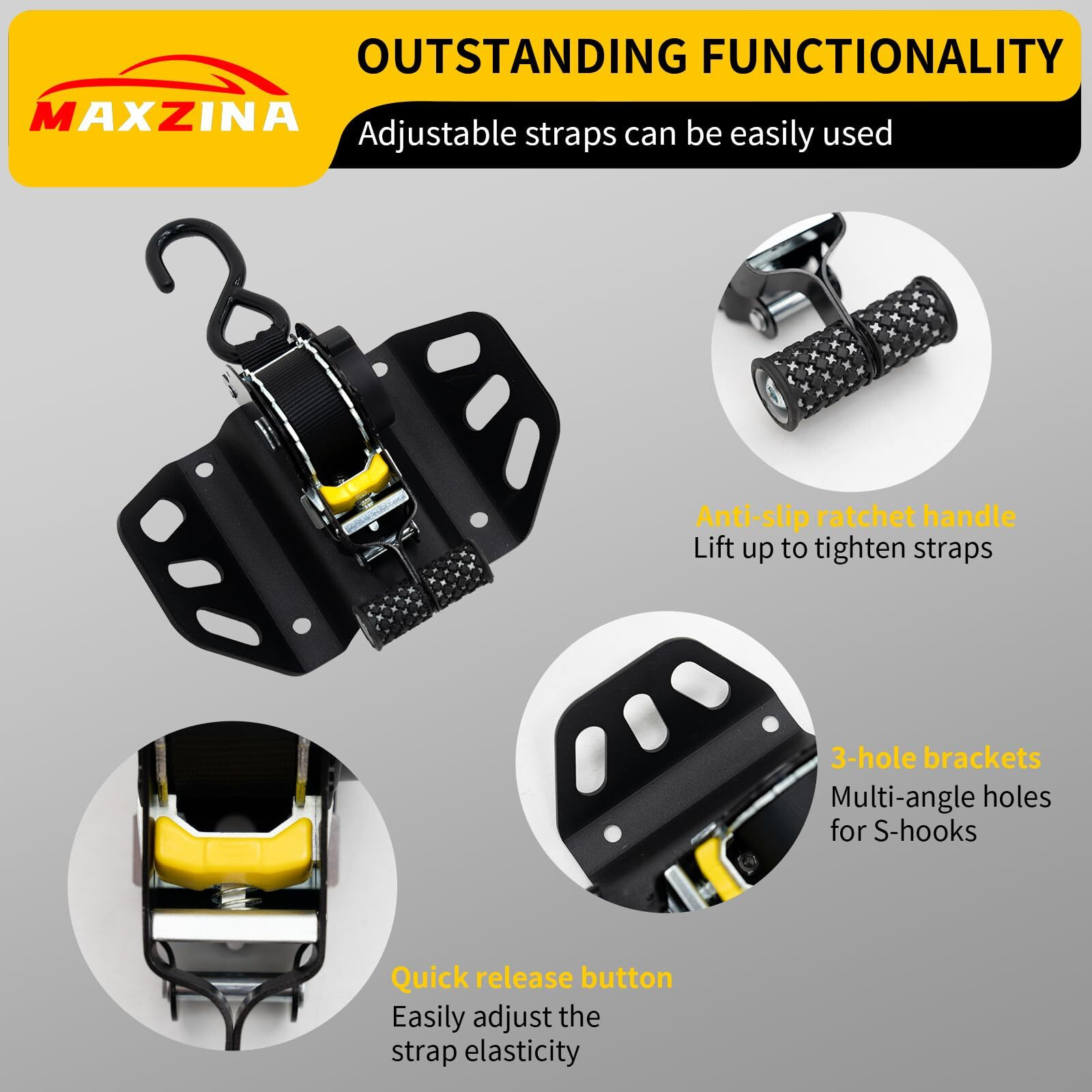 Maxzina Retractable Ratchet Straps Compatible With 2015-2025 Ford F150 Retracting Straps 2Pcs Auto Retract Securing Strap Tie Down System For 2024 F150 Accessories