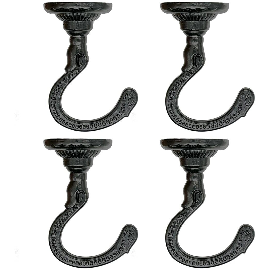 Evsteluo Large Swag Ceiling Heavy-Duty Hooks With Complete Hardware Kit - Ideal For Hanging Plants  Ceiling & Drywall Installation (4 Sets Black)
