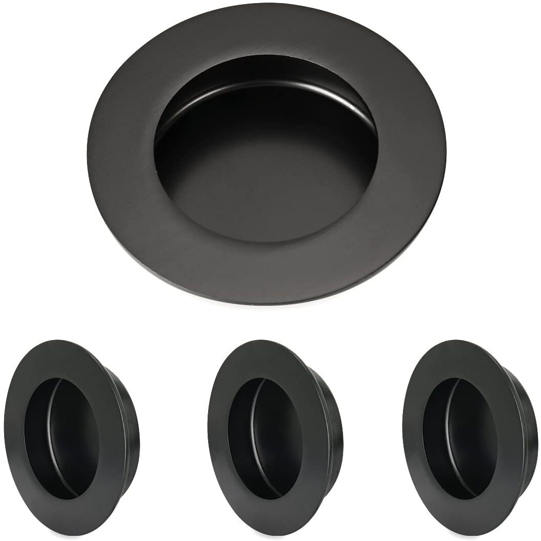 Homotek 4 Pack Round Sliding Closet Door Handles Diameter 2-1/2 In(65Mm) Black Flush Pocket Pulls Recessed Bypass Door Handles  Stainless Steel Barn Door Finger Pull Set