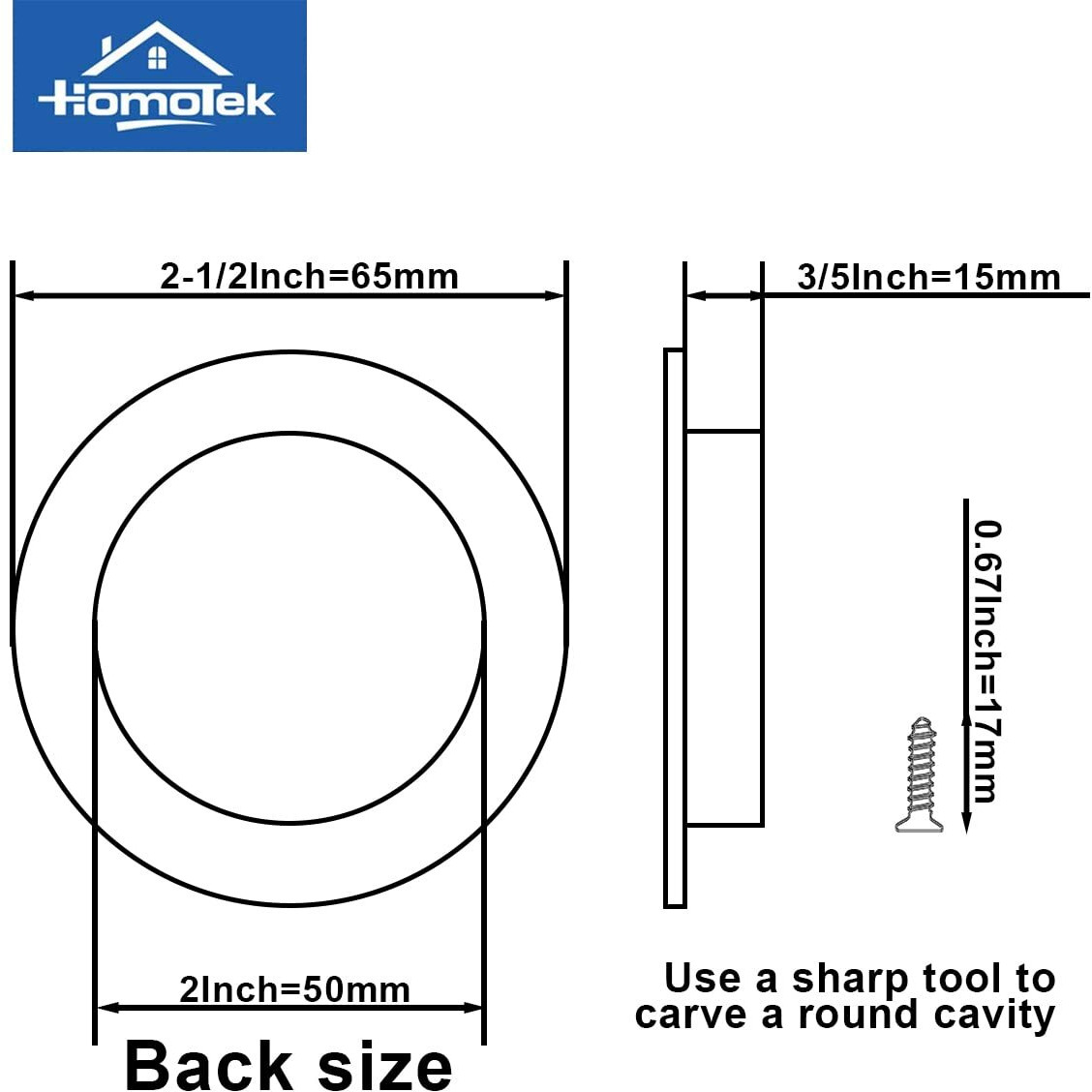Homotek 4 Pack Round Sliding Closet Door Handles Diameter 2-1/2 In(65Mm) Black Flush Pocket Pulls Recessed Bypass Door Handles  Stainless Steel Barn Door Finger Pull Set