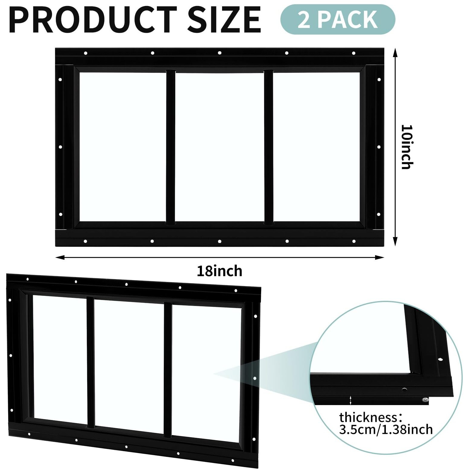 Tandefio 2 Pack 10'' X 18'' Black Basement Garage Door Flush Mount Shed Window With Tempered Glass Household Windows With Srews For Chicken Coop Sheds Barns Playhouse