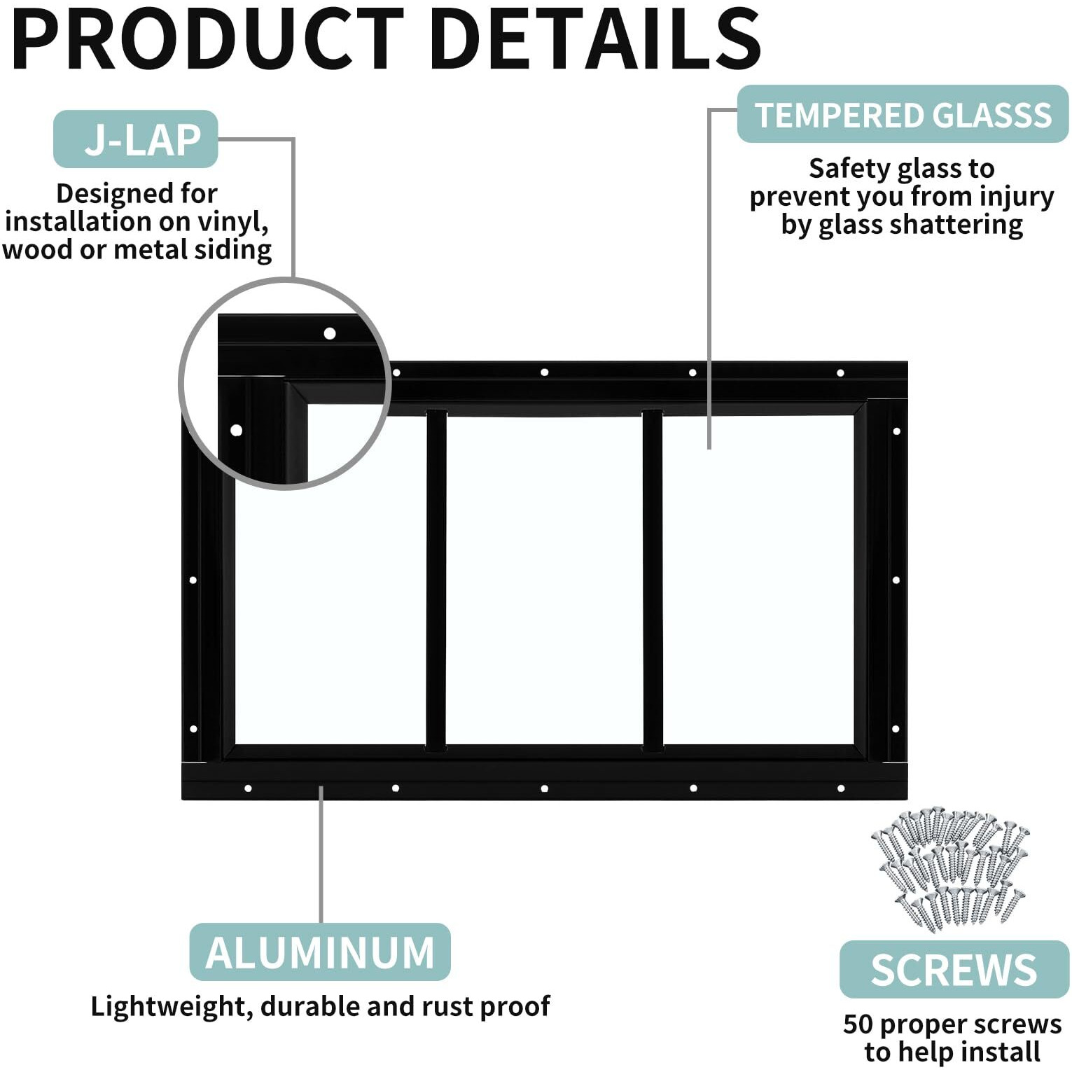 Tandefio 2 Pack 10'' X 18'' Black Basement Garage Door Flush Mount Shed Window With Tempered Glass Household Windows With Srews For Chicken Coop Sheds Barns Playhouse