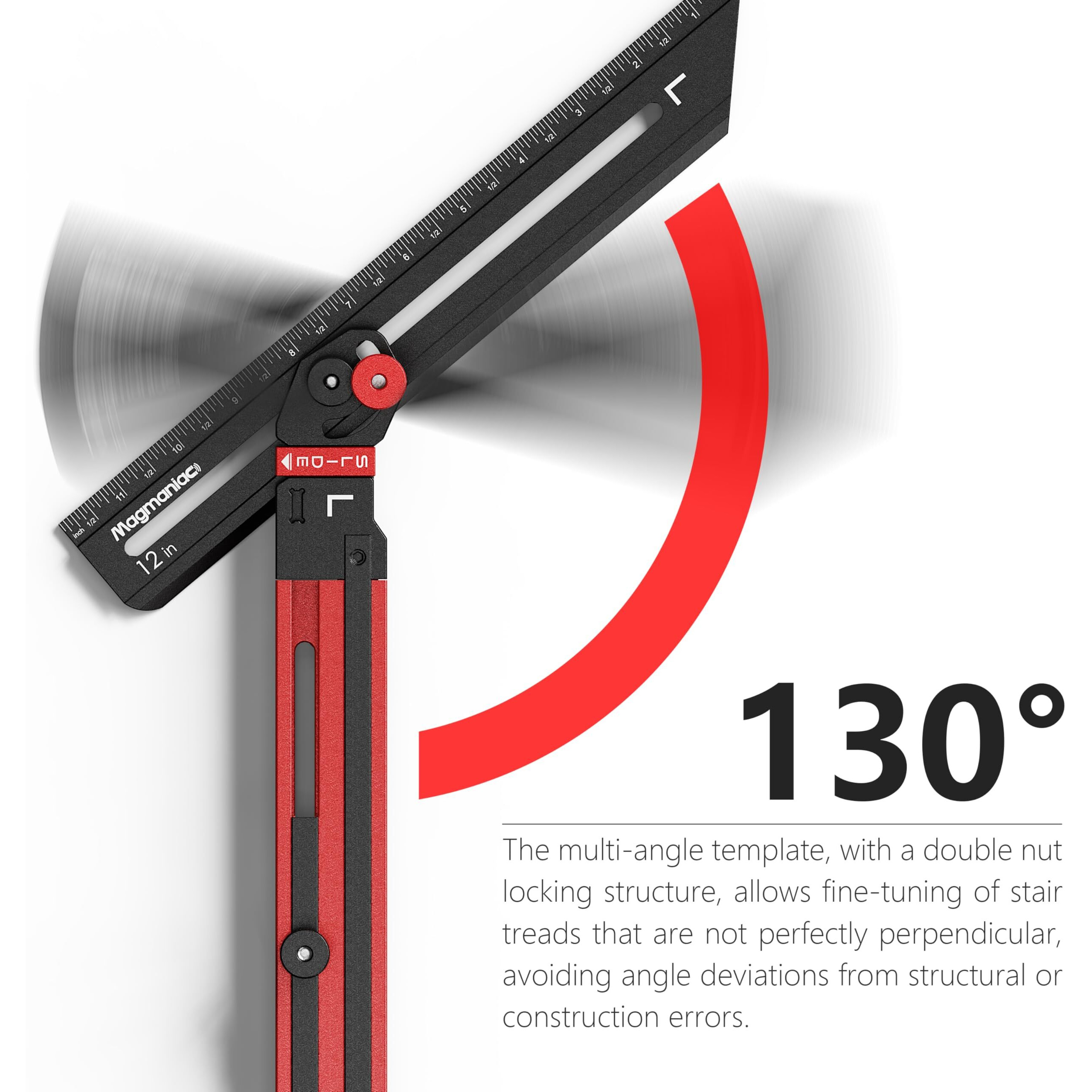 Magmaniac Stair Tread Template Tool Jig - Dual Nut Stair Tread Tool  Stair Measuring Tool  Stair Gauge Jig Tool For Stairs Template Tool  Stair Step Scribe Tool  Stair Guide Tool (Red*Black)