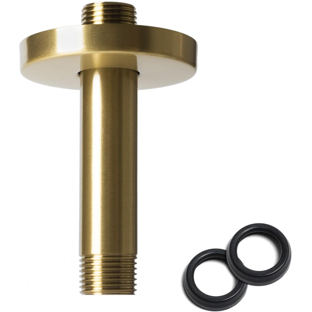 4 Inch Shower Arm With Flange  Ceiling Mounted Shower Head Extension Arm  1/2 Npt Straight Arm For Rain Shower Head  Stainless Steel Shower Head Extension Replacement Pipe Arm  Brusheed Gold