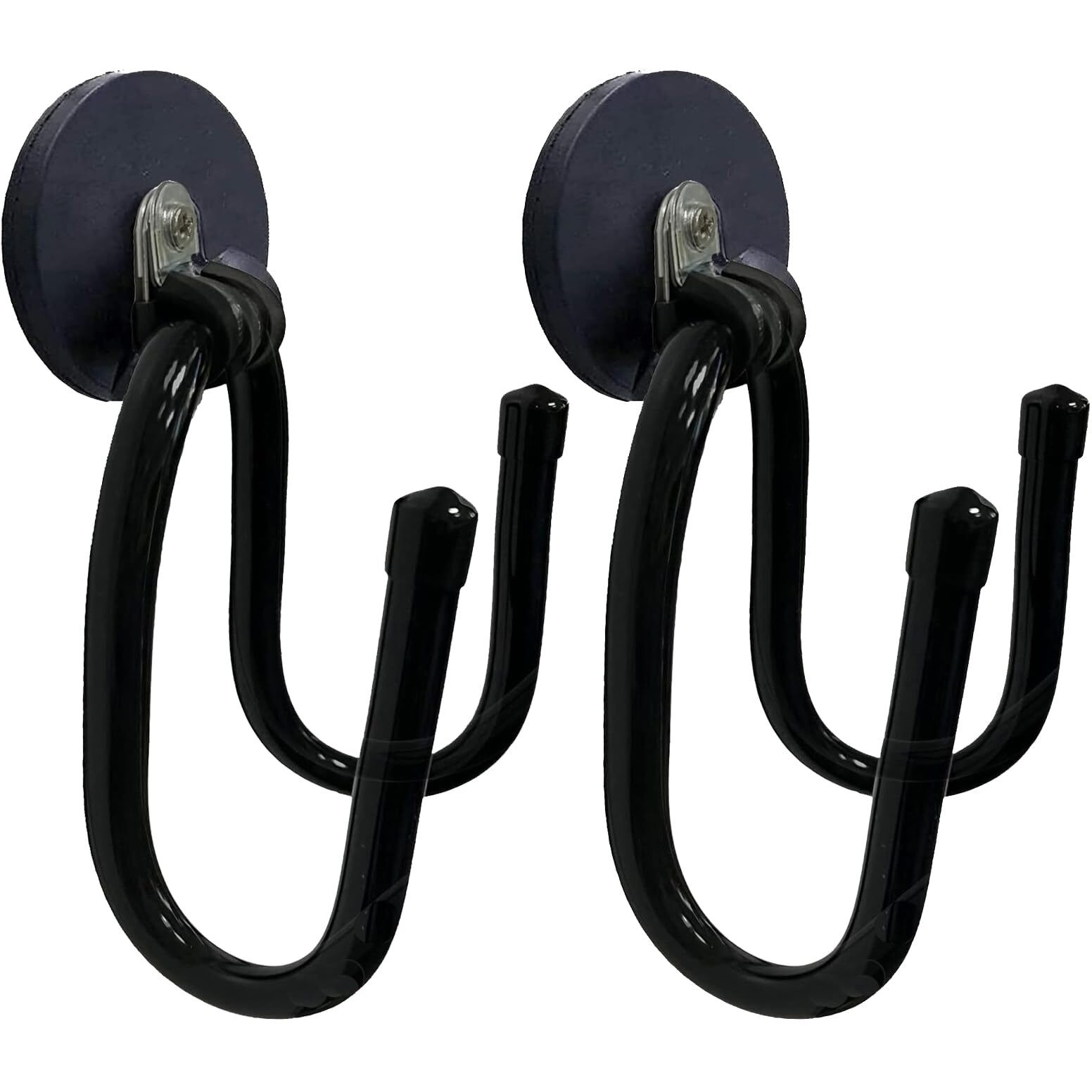 Pmsanzay 2 Pack Strong Magnetic Garage Storage Hooks  Heavy Duty Magnet Organizer Hooks With Rubber Coating For Garden Tools  Hose Workshop Pool Tools For Indoor & Outdoor Hanging (Black)