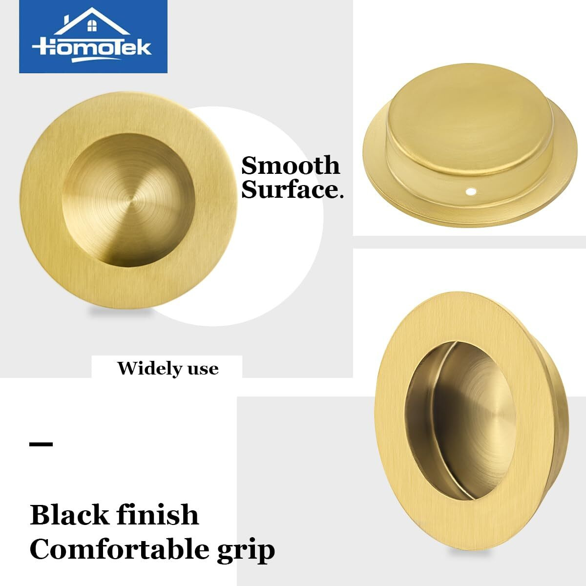 Homotek 4 Pack Round Sliding Closet Door Handles Diameter 2-1/2 In(65Mm) Brushed Gold Flush Pocket Pulls Recessed Bypass Door Handles  Stainless Steel Barn Door Finger Pull Set